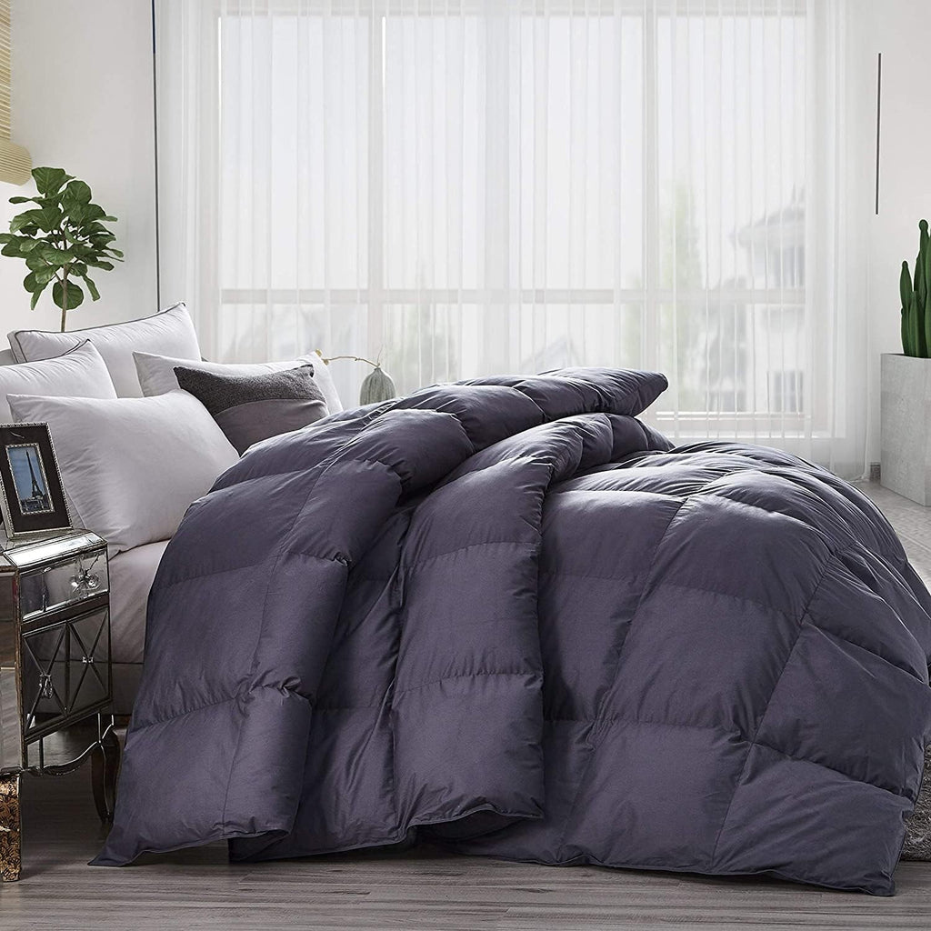 Luxurious Oversized California King 108' x 98' Siberian Goose Down Comforter, Classic Gray, Premium Baffle Box, 1200 Thread Count 100% Egyptian Cotton Cover, 750+ Fill Power (California King)