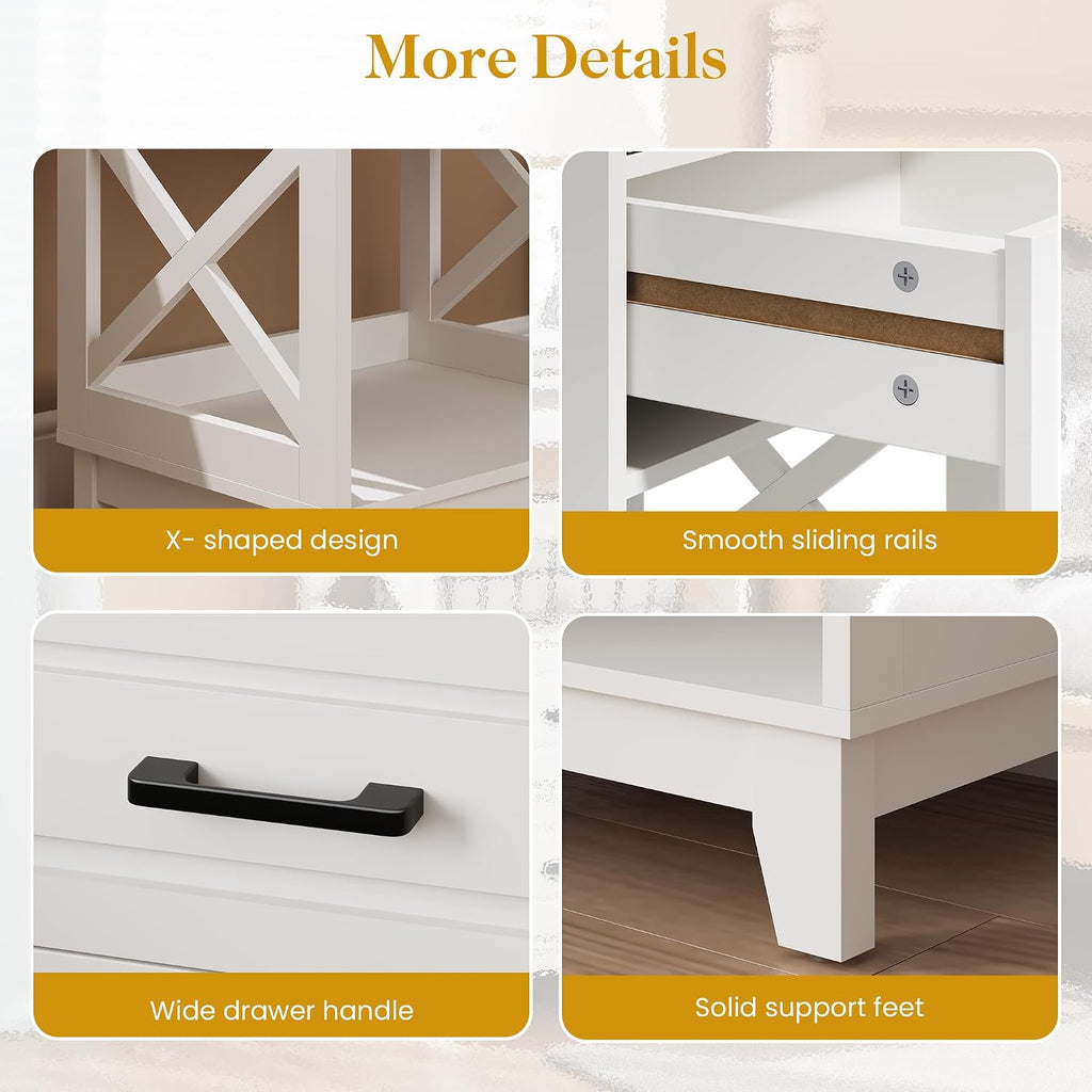 May in Color Nightstand Set of 2, 30' Tall Side Table with 2 Drawers and Open Shelf, Bedside Table with Solid Feet, Modern Night Stand End Table for Bedroom, Home Office, White