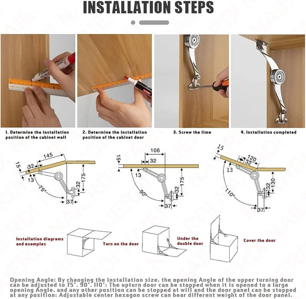 2 Pieces Lid Support Hinges Randomly Stop Door Hinges Adjustable Metal Lift and Up Hinges Cabinet Door Support Hinge