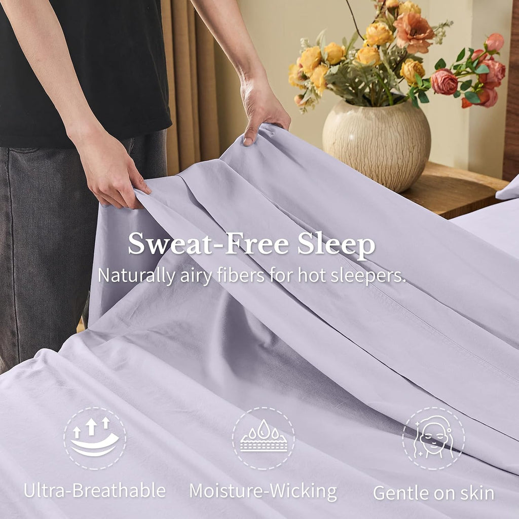 MEISHANG 100% French Pure Linen Sheets Queen Size - Bed Sheets 4 Piece Sets, Soft Durable Flax Linen, Anti-Tear Breathable Moisture Wicking with 16' Deep Pocket (Light Purple)