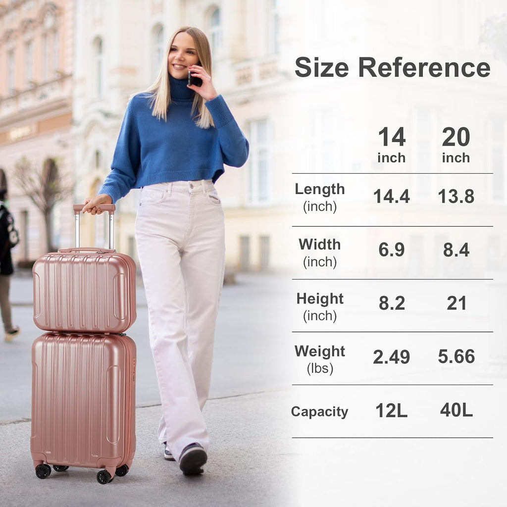 JHshop Luggage Sets Expandable 2 Piece Set overall bags Travel Gear Luggage suitcase, 20' Carry-On Luggage Hardside Lightweight Suitcase, 14' Mini Cosmetic Cases, Family Travel Suitcase - Ross Gold