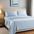 Carressa Linen 100% Egyptian Cotton Sheets Queen Size Bed Set - Luxury 1500 Series Heliconia Collection Egyptian Cotton Queen Sheet Set (4 PC, Light Blue), 17' Deep Pocket, Sateen Hotel Bedding