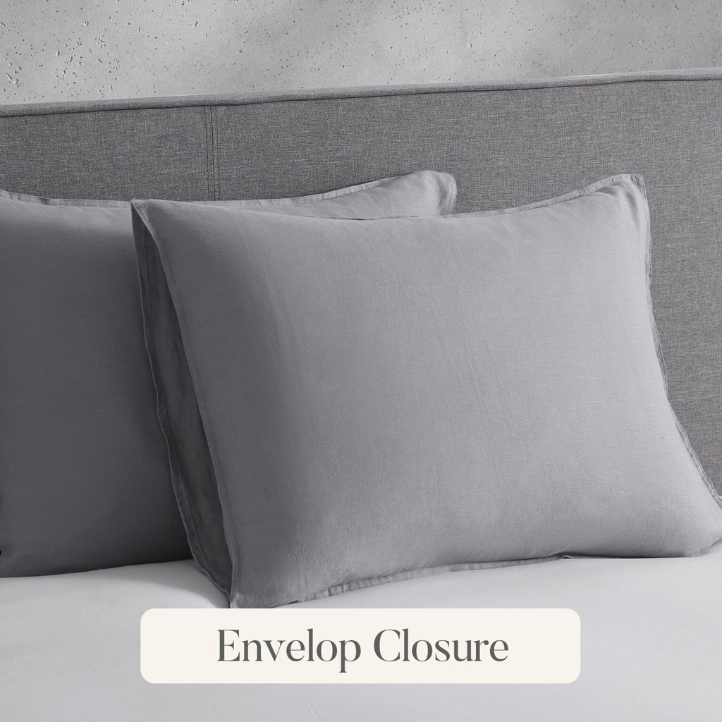 DAPU 100% Linen Duvet Cover Set - Pure Natural French Flax Linen with Corner Ties and Zipper Closure Soft Breathable Durable for Hot Sleepers 1 Duvet Cover 2 Pillowcases (Earl Gray, Queen/Full)