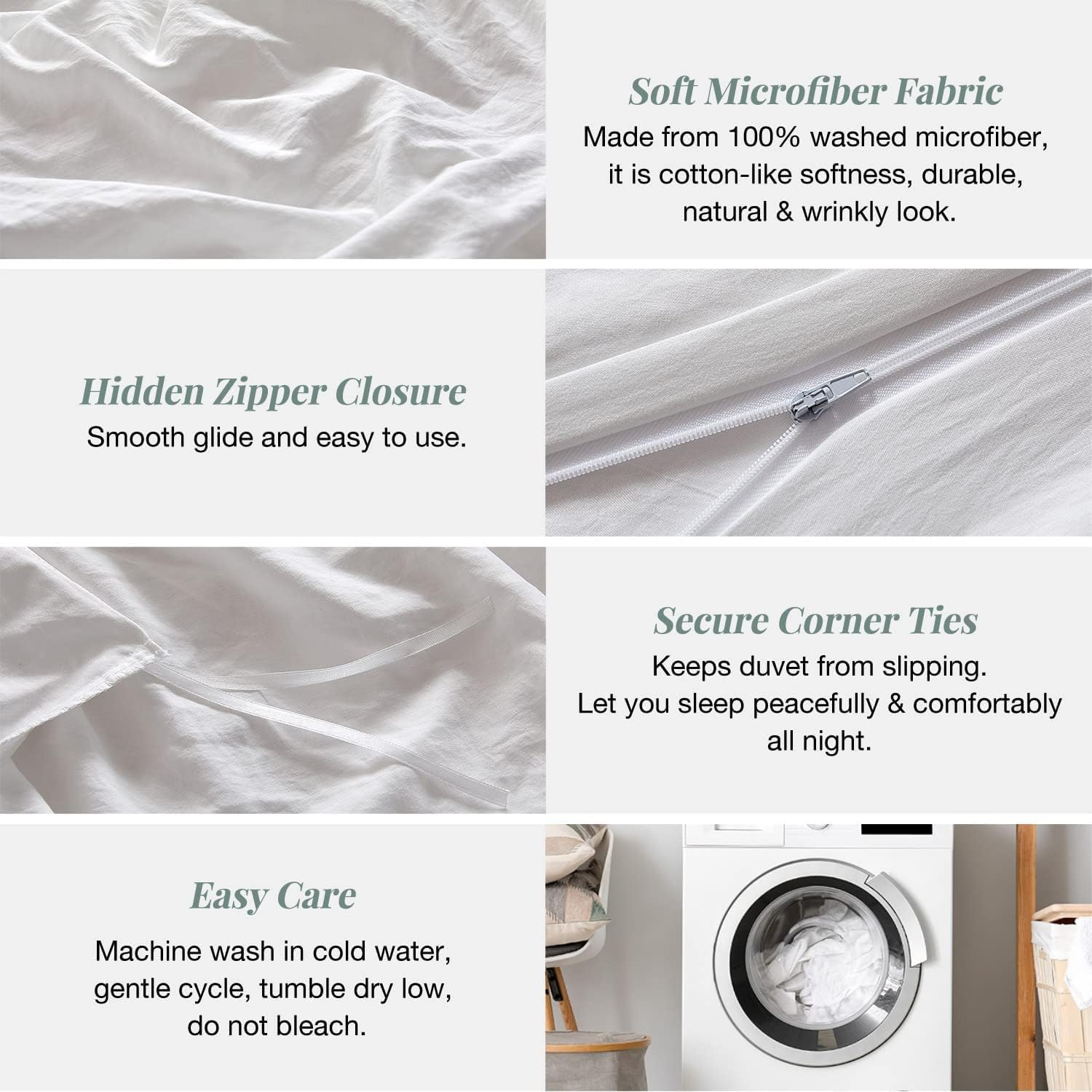 98x120 Duvet Cover Set 3 Sided Zipper Close Oversized King Silver Grey - Microfiber Duvet Cover Set with 3 Sided Zipper Close, 3 PCS Oversized King Duvet Cover & 2 Pillow Cases(20'X40)