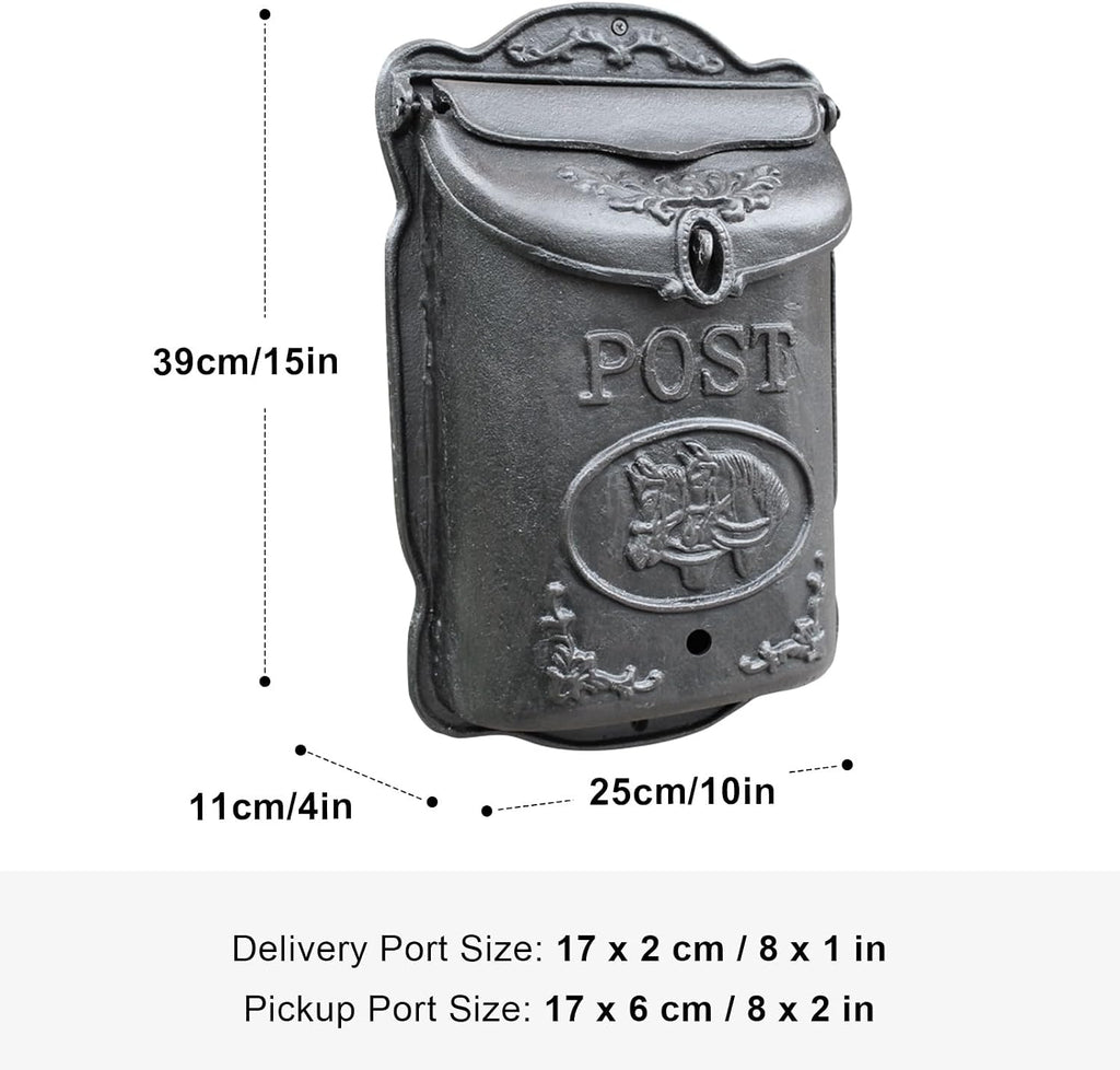 Vintage Style Wall Mount Mailboxes, Lockable Metal Mailbox, Heavy-Duty Post Box for House Outside, Nostalgic Charm Home Decor 10 x 4 x 15 Inch