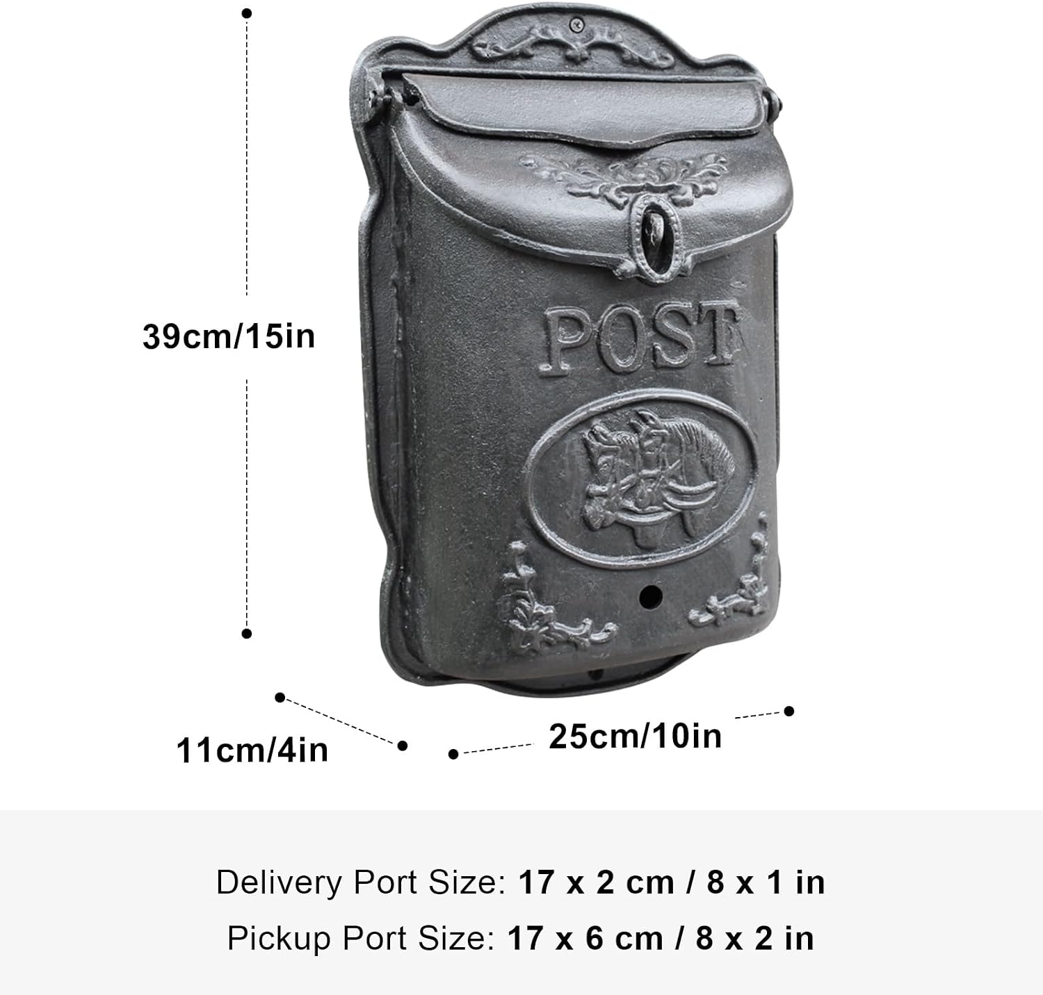 Vintage Style Wall Mount Mailboxes, Lockable Metal Mailbox, Heavy-Duty Post Box for House Outside, Nostalgic Charm Home Decor 10 x 4 x 15 Inch