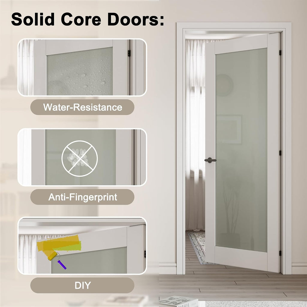 36' x 80' Prehung Door 15-Lite Tempered Clear Glass Slab Doors with Jamb Kit, Solid Core MDF Interior Door for Bathroom Pantry Laundry, Home Doors, Easy Assemble - Left Handed Silver Hinge