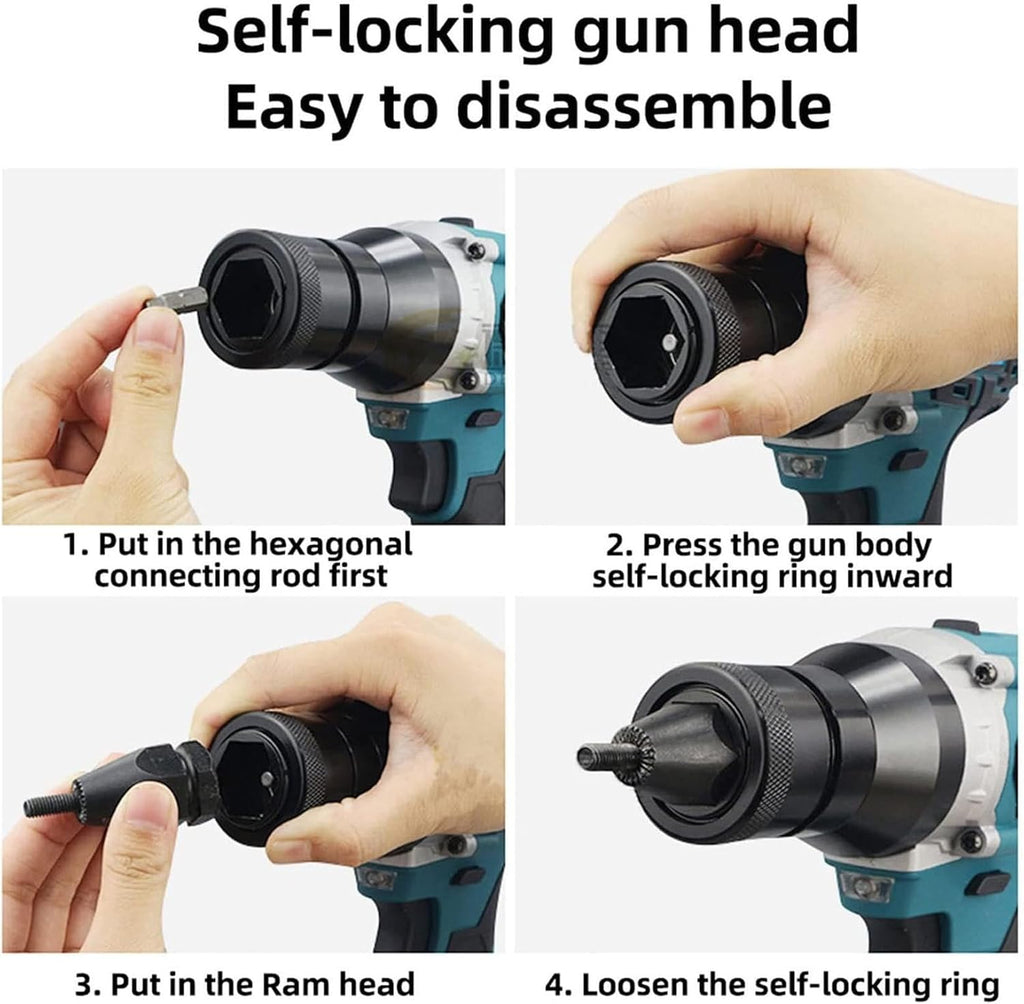Professional Portable Rivet Gun Adapter Kit, Automatic Brushless Riveter Tool Kit, Include M3 M4 M5 M6 M8 M10 M12 Nut Tools with Carrying Case Perfect for Work,5200Mah (2200Mah)