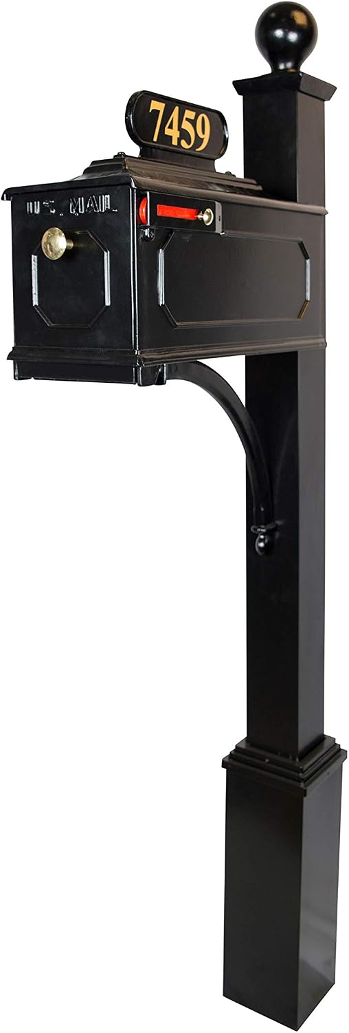 Lakeside Mailbox and Post System – Black, Rust-Resistant, Complete Mailbox Includes Address Plate, Numbers, Finial and Mounting Hardware