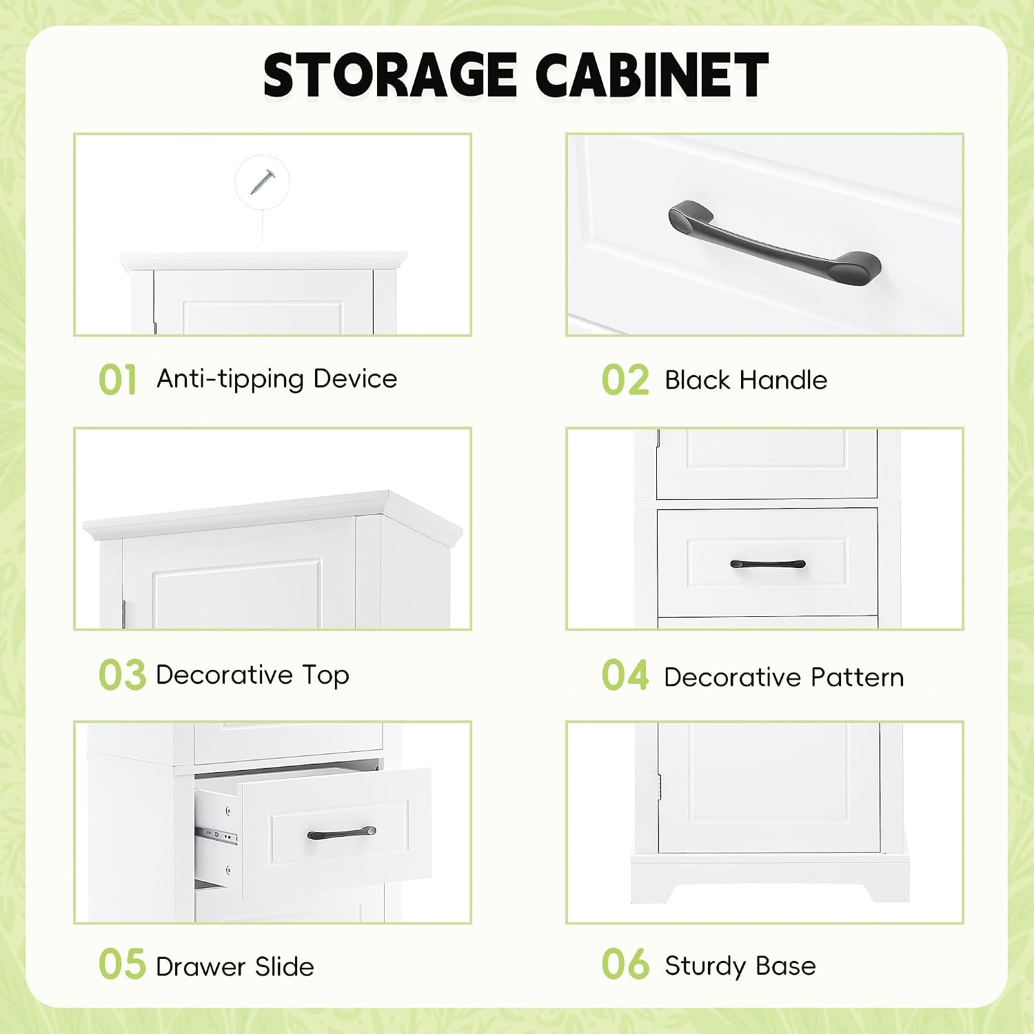 Tall Bathroom Storage Cabinet, Freestanding White Bathroom Accent Storage Cabinet with Built-in Door Shelf & Adjustable Shelves for Home Kitchen, Living Room (White Style4)