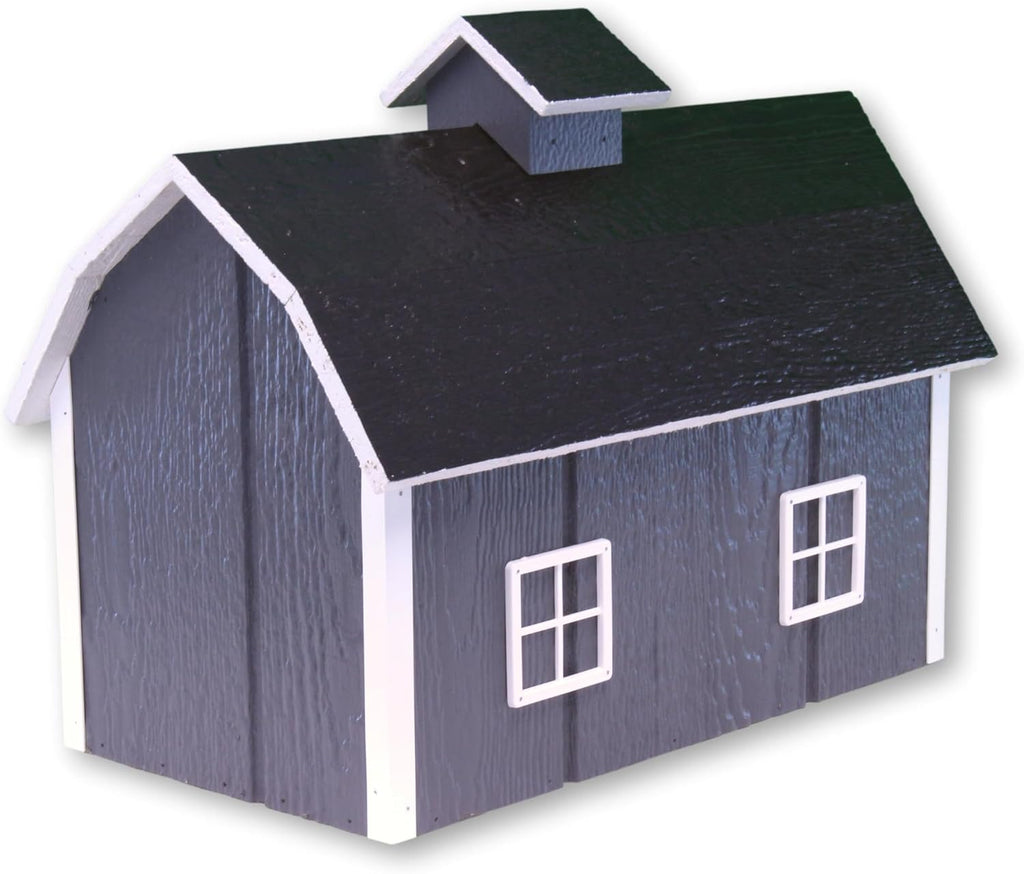 Deluxe Wooden Mailbox, Post Mount, Dutch Barn Style (Dark Gray and White)