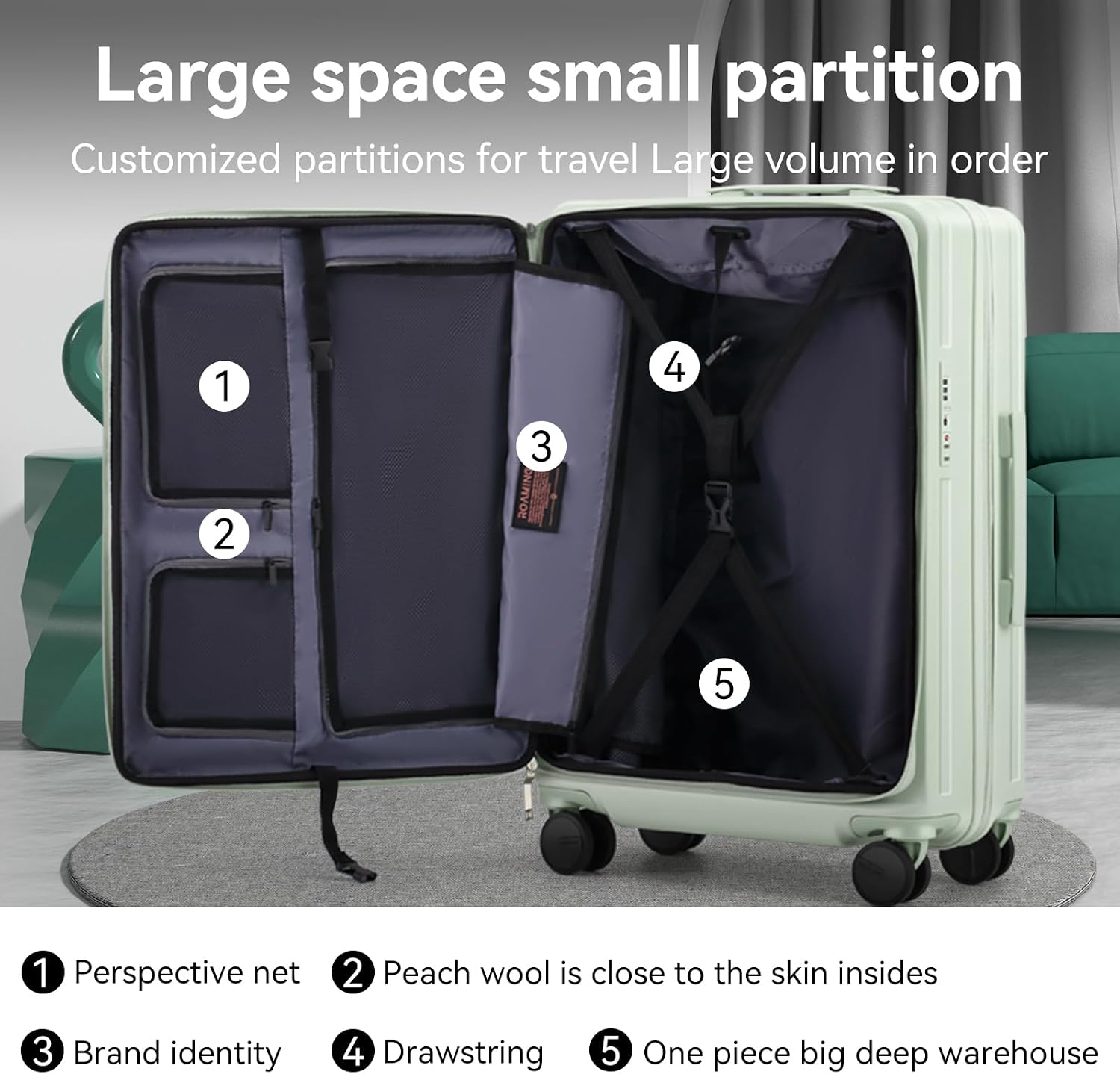 ROAMING Elegance Checked Luggage, 24 Inch Hardside Suitcase, Front Opening Lightweight Hardshell with Spinner Wheels Tsa Lock Cup Holder Large Suitcase Specially Designed Ergonomic Pull Rod Handle