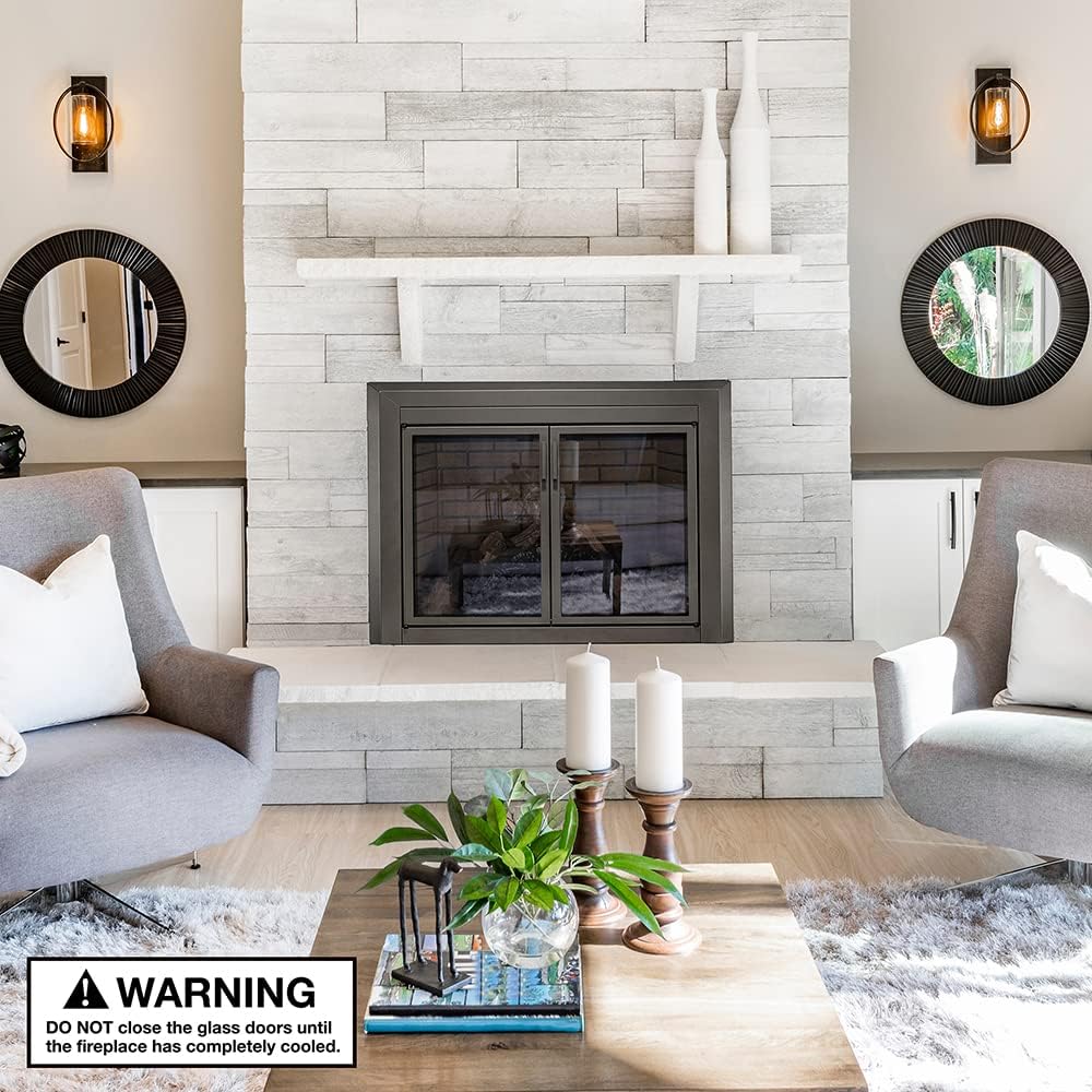 UniFlame - Logan - Cabinet-Style Fireplace Doors with Smoke Tempered Glass (Color: Gunmetal, Size: Small - Fits Opening 30in to 37in W x 22.5in to 29.5in H)