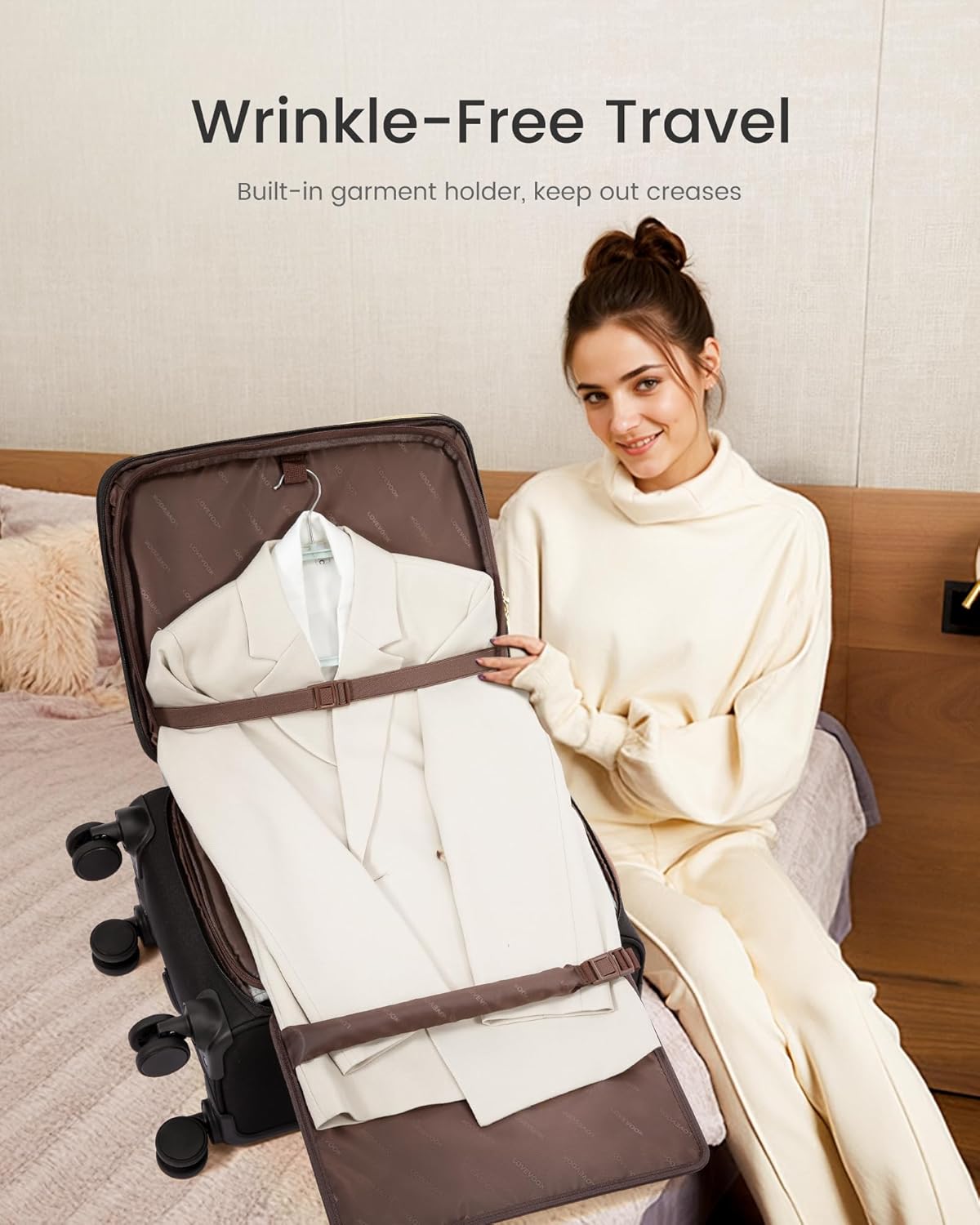 LOVEVOOK Carry on Luggage 22x14x9 Airline Approved with Garment Bag & Spinner Wheels, 22 Inch Large Rolling Suitcase with TSA Lock, Softside Lightweight Underseat Carryon Luggage for Women Travel, 49L