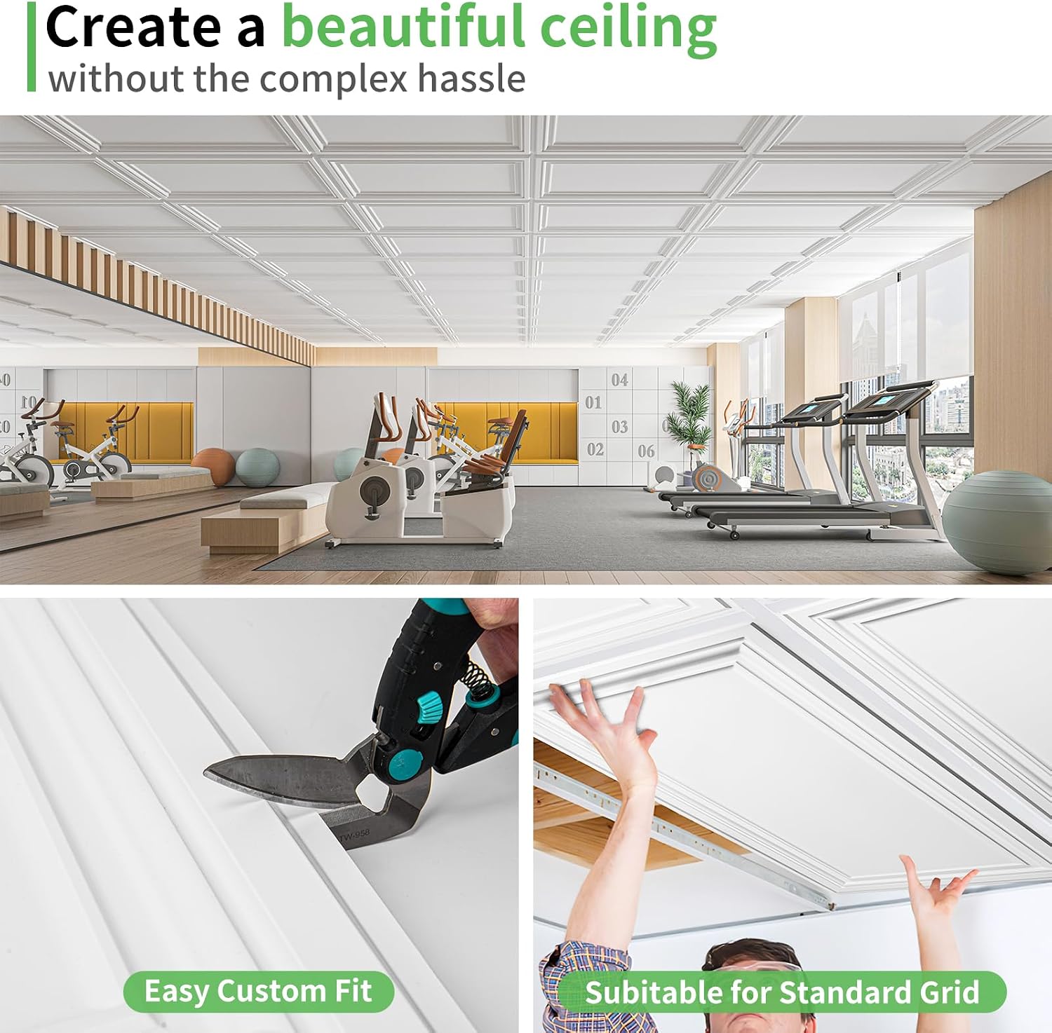 Art3d Drop Ceiling Tiles 12 Pack, 24x48 3D Textured PVC Ceiling Tiles 2x4 for Interior Decoration, Covers 96 sq.,ft, for Home, Office, Store, Rectangular White