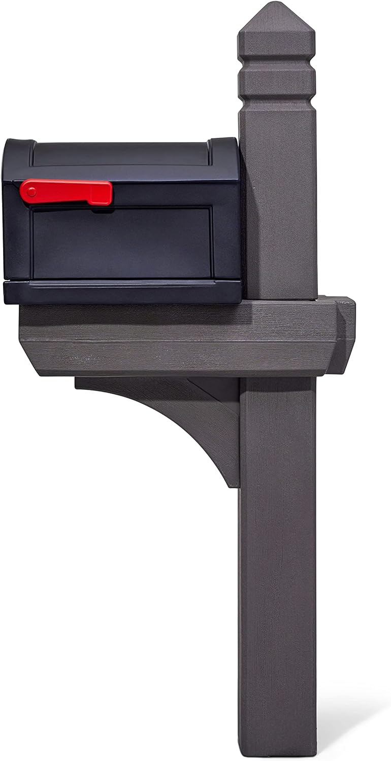 Step2 Lakewood Extra Large Mailbox & Post, Weather Resistant, Large Outdoor Mailboxes, Made of Durable Plastic, Easy to Install, Flag Included, Brown