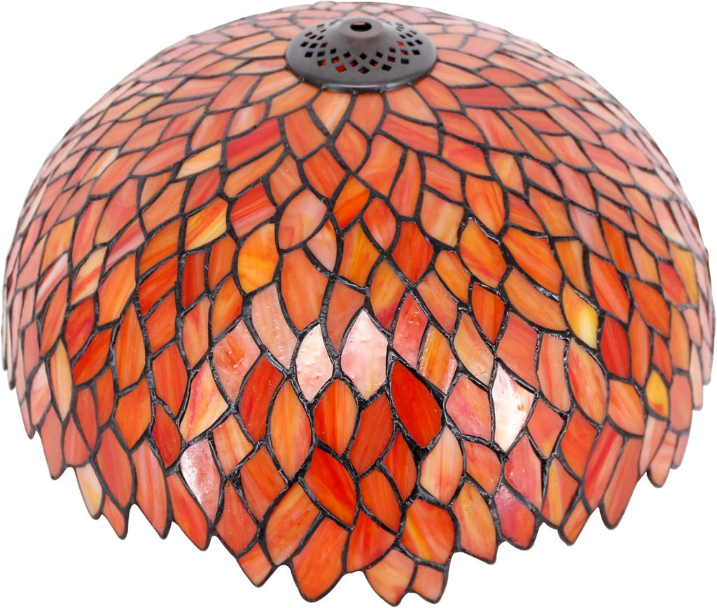 Large Tiffany Lamp Shade Replacement Only 16Inch Stained Glass Lampshade Fit For Table Lamps FLoor Lamp Ceiling Fixture Pendant Hanging Light Home Office Decoration (Wisteria Red Orange)