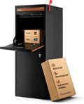 Hudson USPS Compatible Mailbox, Classic Black/Walnut Package Mailbox, Anti-Theft Locking Parcel Drop Box For Porch Or Curbside, Large Mailbox for Packages, Weather-Sealed Powder Coated Steel