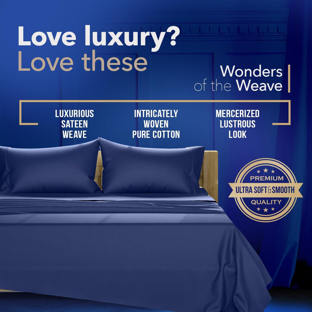 TEXAS LINEN CO. 100% Egyptian Cotton King Size Sheets Set - Luxury 1000 Series Lonestar Lovin' Collection Bed Sheets King Size (4 PC, Navy Blue), 16' Deep Pocket Extra Long Staple Hotel Sheets