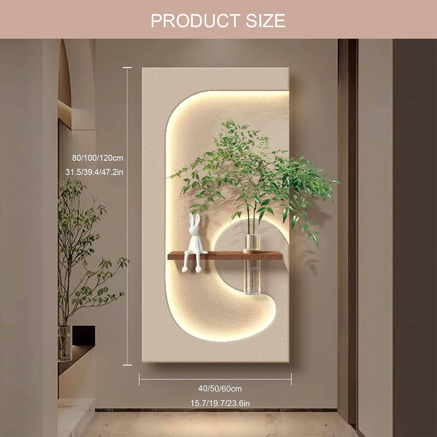 JVQONSD Sandstone Modern Wall Sculpture,3D Art Wall Decor With Led Lights,Neutral Textured Painting Decoration,Wall Hanging Art With A Vase,Plug-In Power Supply For Corridor/Home (Entrance)/Indoor