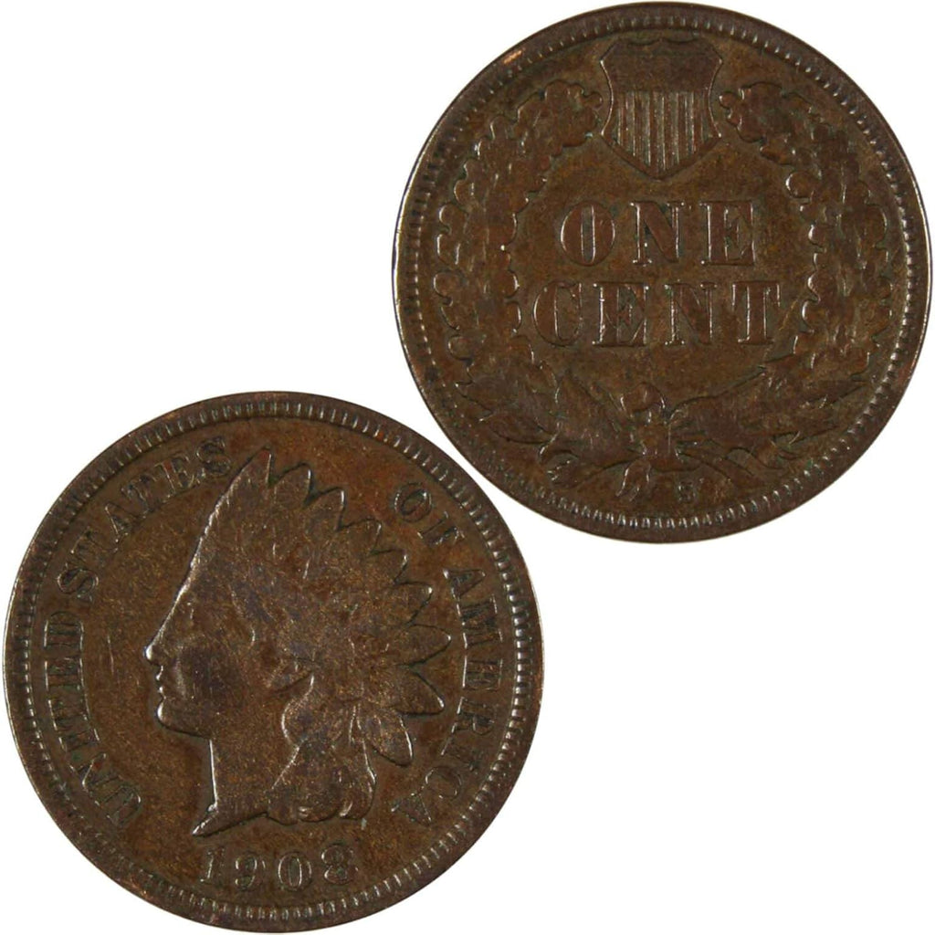 1908 S Indian Head Cent F Fine Penny 1c Coin
