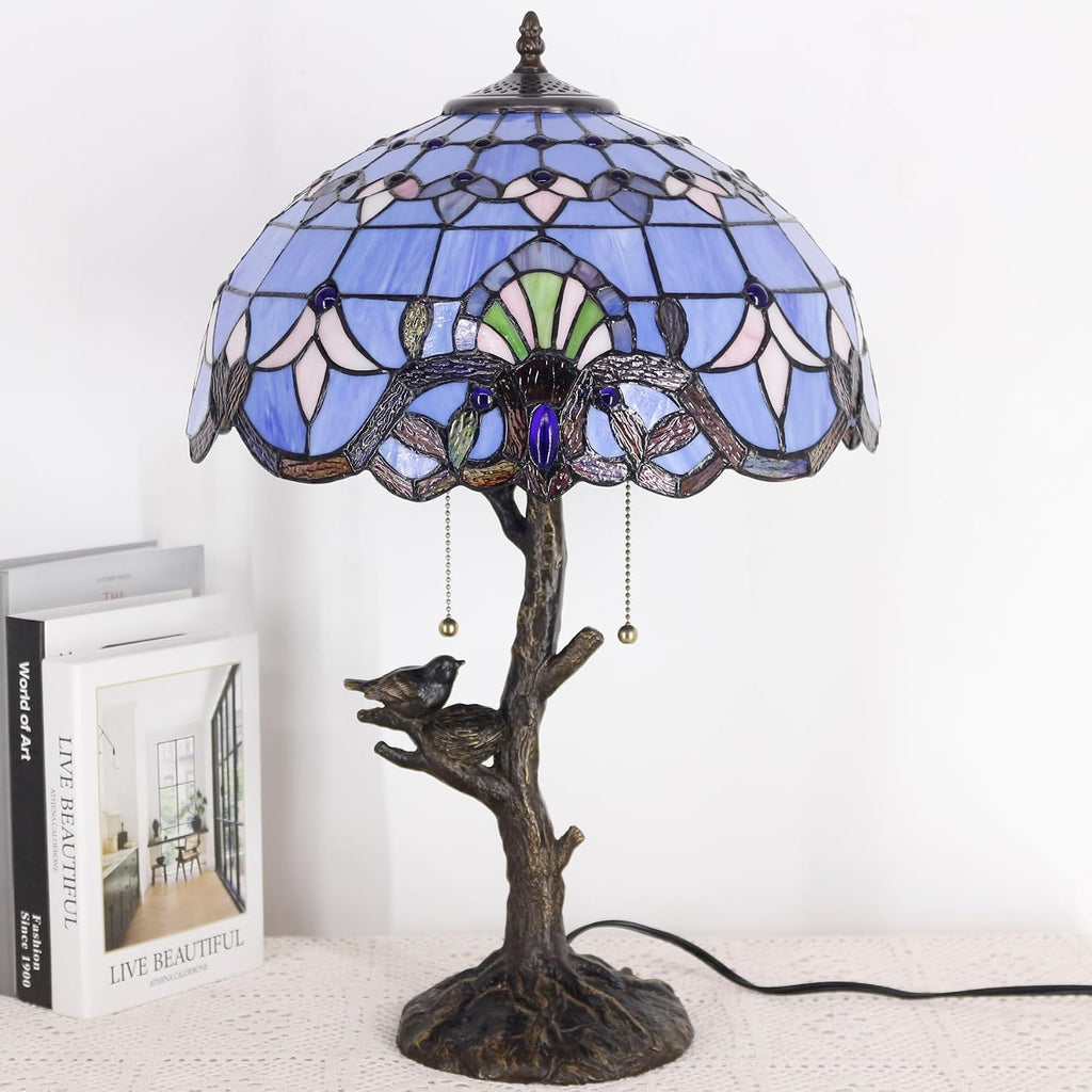 Large Tiffany Lamp Shade Replacement Only 16Inch Stained Glass Lampshade Fit For Table Lamps FLoor Lamp Ceiling Fixture Pendant Hanging Light Home Office Decoration (Blue Baroque)