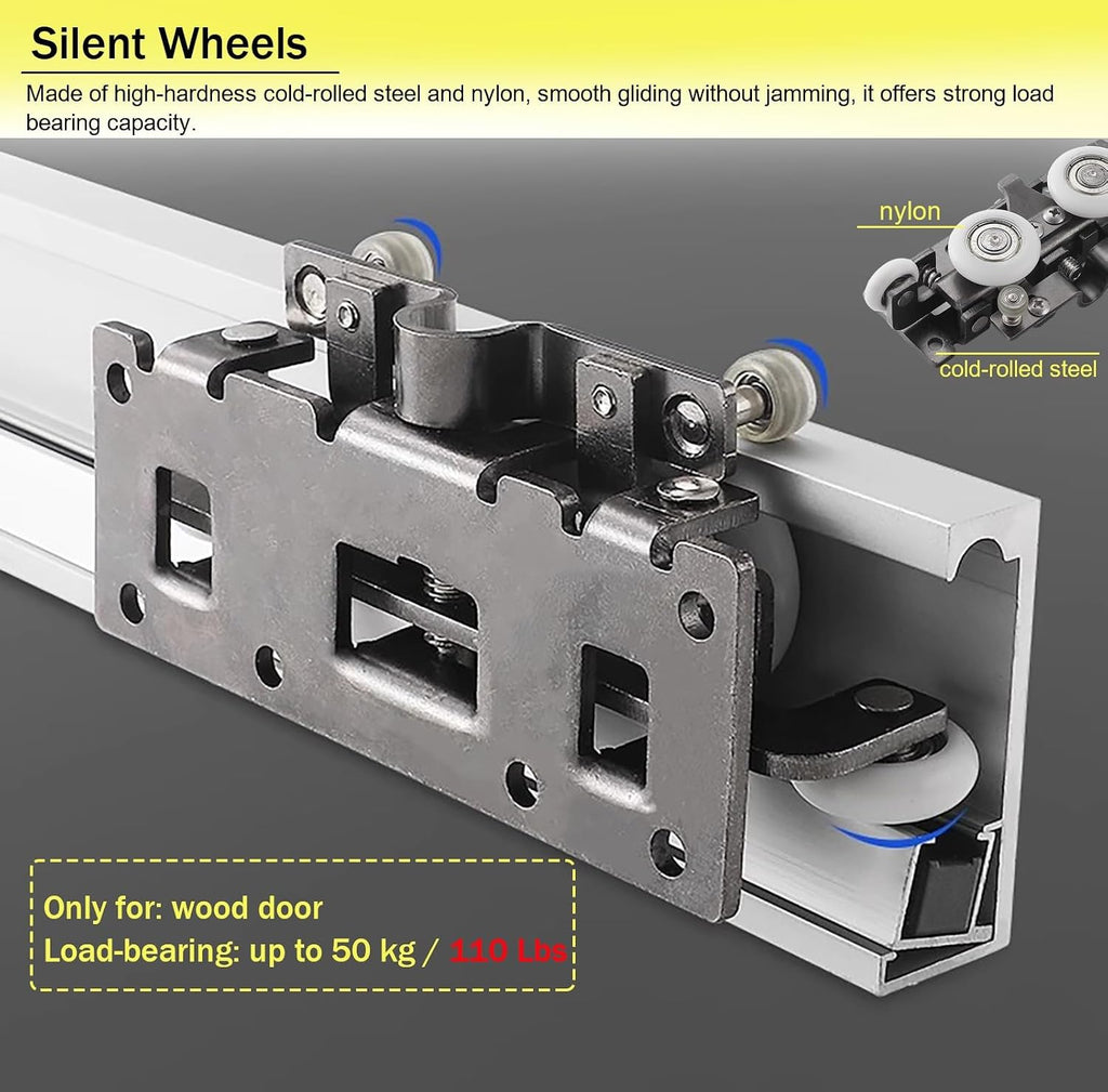 Trackless Ghost Sliding Door Hardware Kit, Soft Close Pocket Door Hardware with Track Universal, Bedroom/Kitchen/Study Barn Door Replacement Rail(3.4ft/103cm)