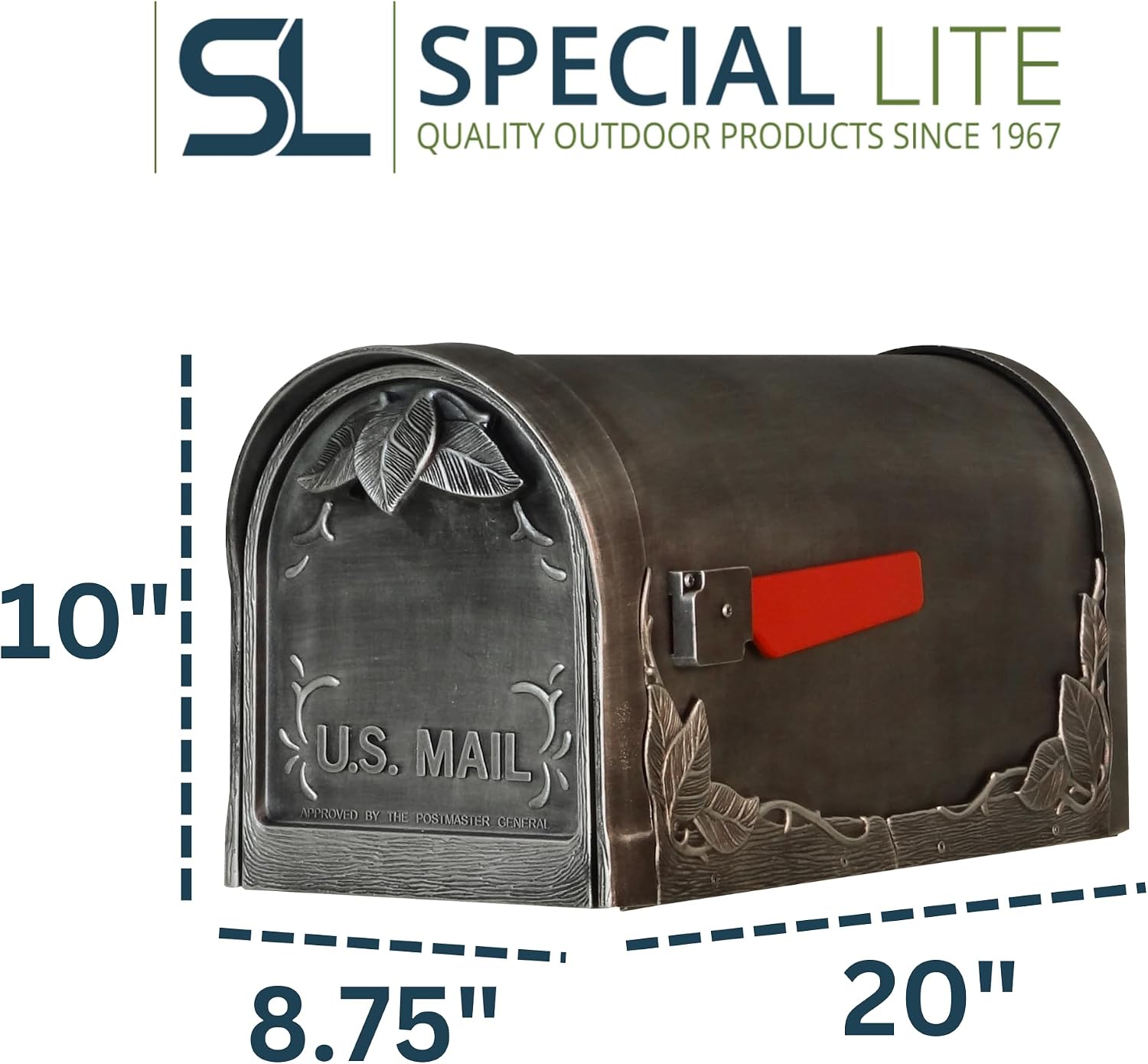 Special Lite Floral Curbside Mailbox - Swedish Silver Cast Aluminum Mailbox for Post Mount - SCF-1003-SW
