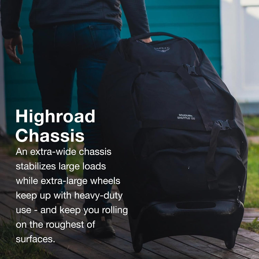 Osprey Sojourn Shuttle 30'/100L Wheeled Duffel Luggage – Rugged, High-Capacity Travel Bag with Oversized Wheels and Reinforced Frame – Built for Long-Haul Travel and Gear Protection, Koseret Green