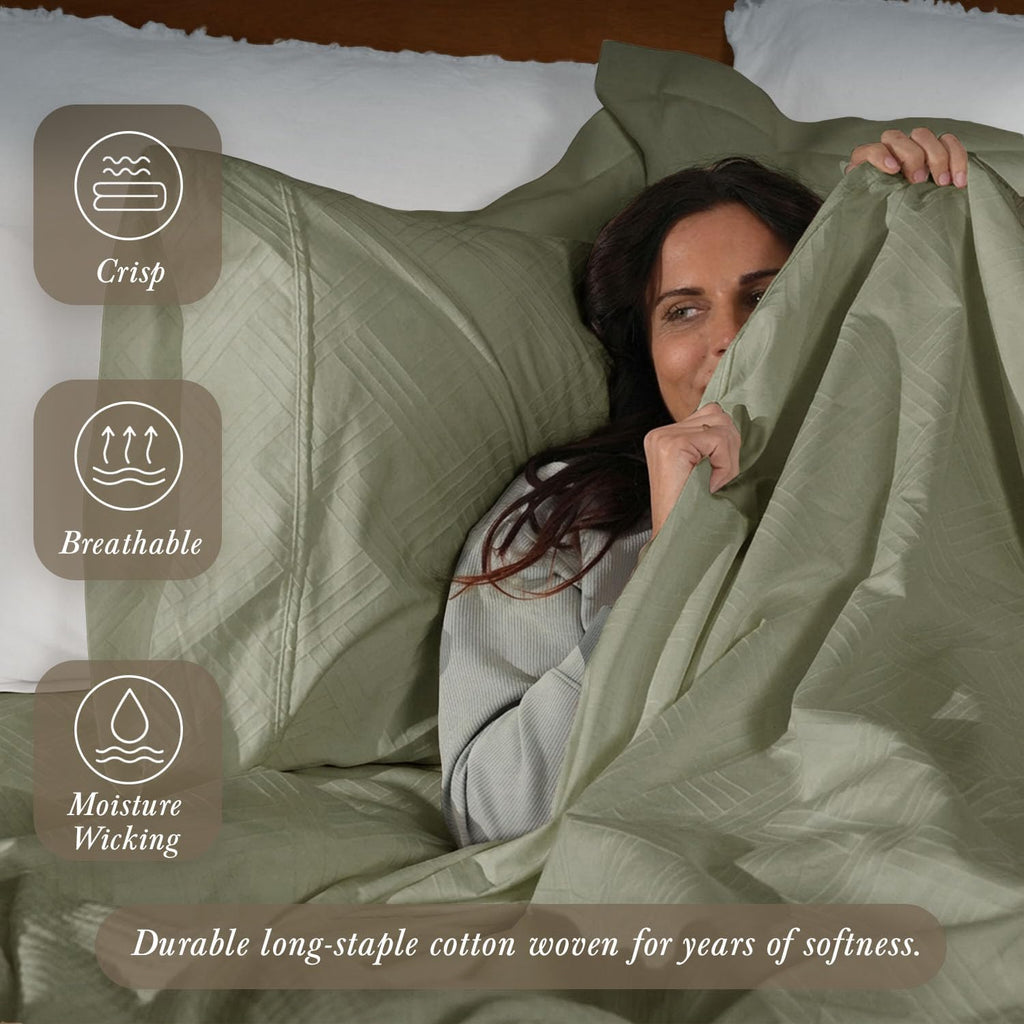 Threadmill California King Size Sheets | 800 Thread Count Jacquard Celine Sage Green | 4 Piece Striped Bed Sheets | Extra Long Staple Cotton Sheet | Luxury Damask Sheets with Elasticized Deep Pocket