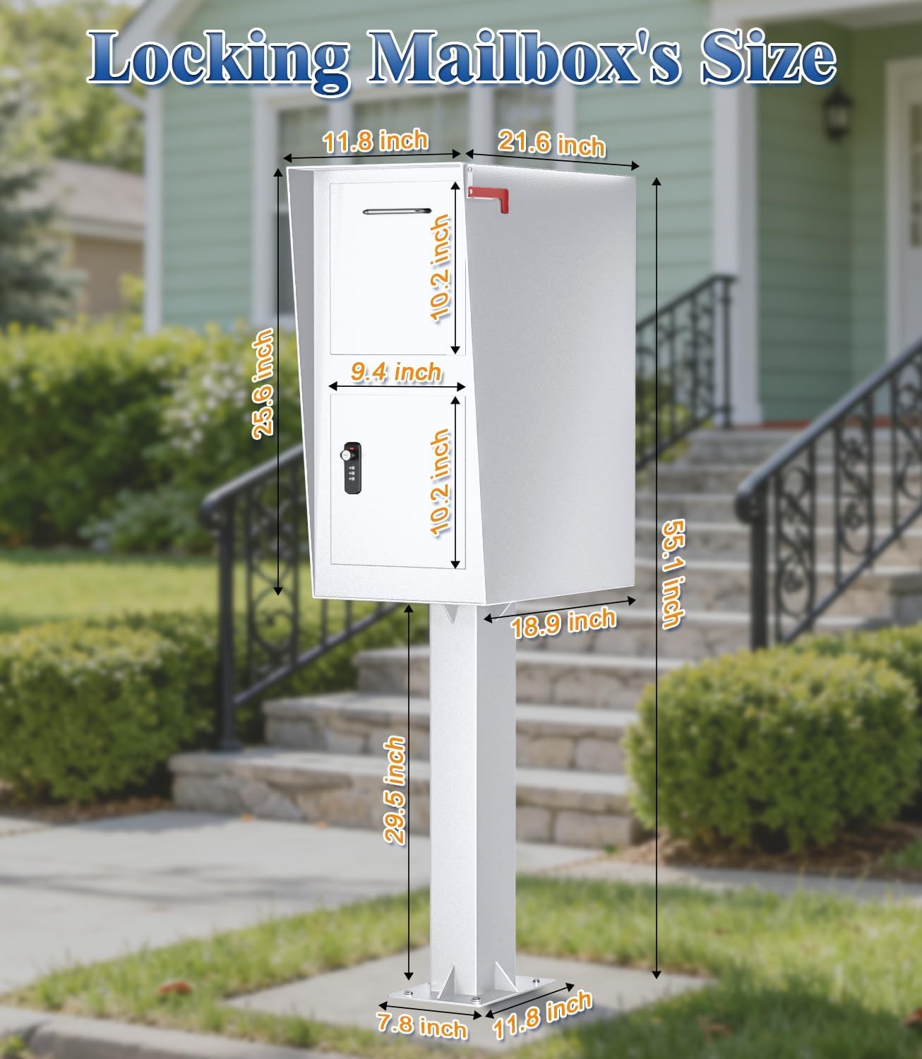 Post-Mount Mailbox, Mailboxes for Outside Weather Resistant, Large Outdoor Mailboxes, Mail Manager Curbside Locking Security Mailbox, Galvanized Steel Heavy Duty Mailbox, Easy to Instal (White)