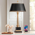 Barnes and Ivy Georgetown 28 1/2' Tall Traditional Table Desk Lamp with USB Charging Ports A+C Warm Brass Steel Black Gold Trim Drum Shade for Living Room Bedroom Nightstand Bedside Office House
