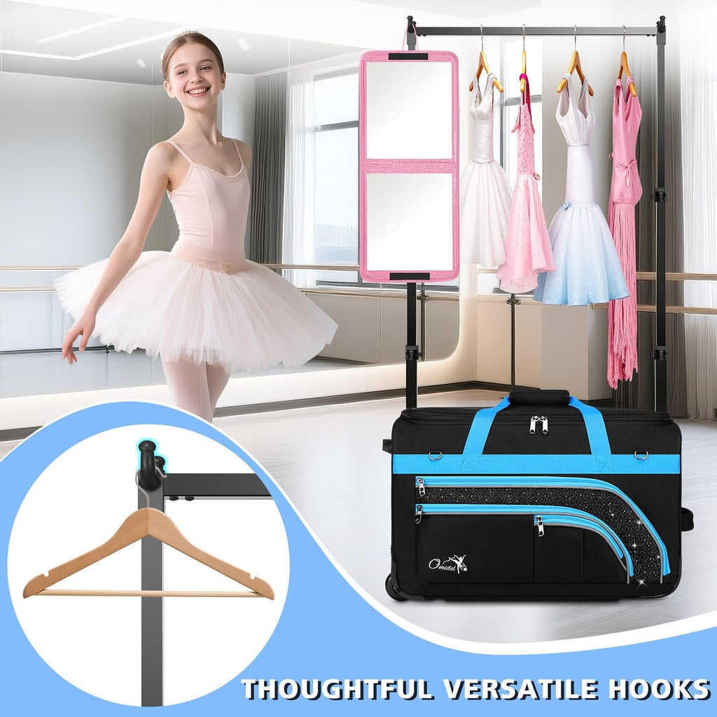 Dance Bag with Garment Rack, 28' Rolling Dance Suitcase Competition Duffle Bag with Garment Rack & Wheels | Versatile Compartments, Upgraded Stable System for Dance Shows, Travel, Cheer, Recital