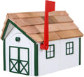Amish Cedar Roof Wooden Mailbox with Window & Door Trim (White with Forest Green Trim)