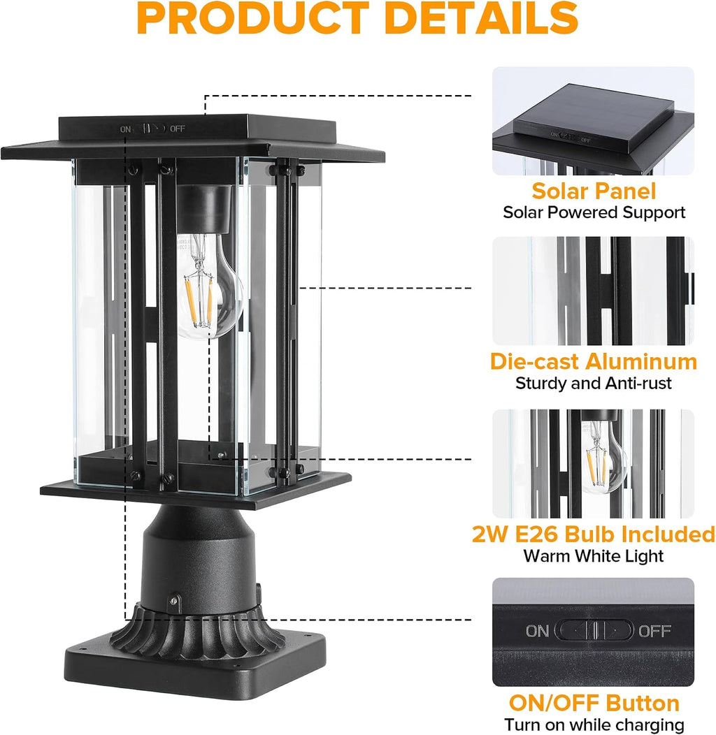 LUTEC Solar Lamp Post Light, 200 Lumens Dusk to Dawn Craftsman Style Post Light Waterproof Solar Powered with Pier Mount Base, Aluminum Post Lights Perfect for Outside