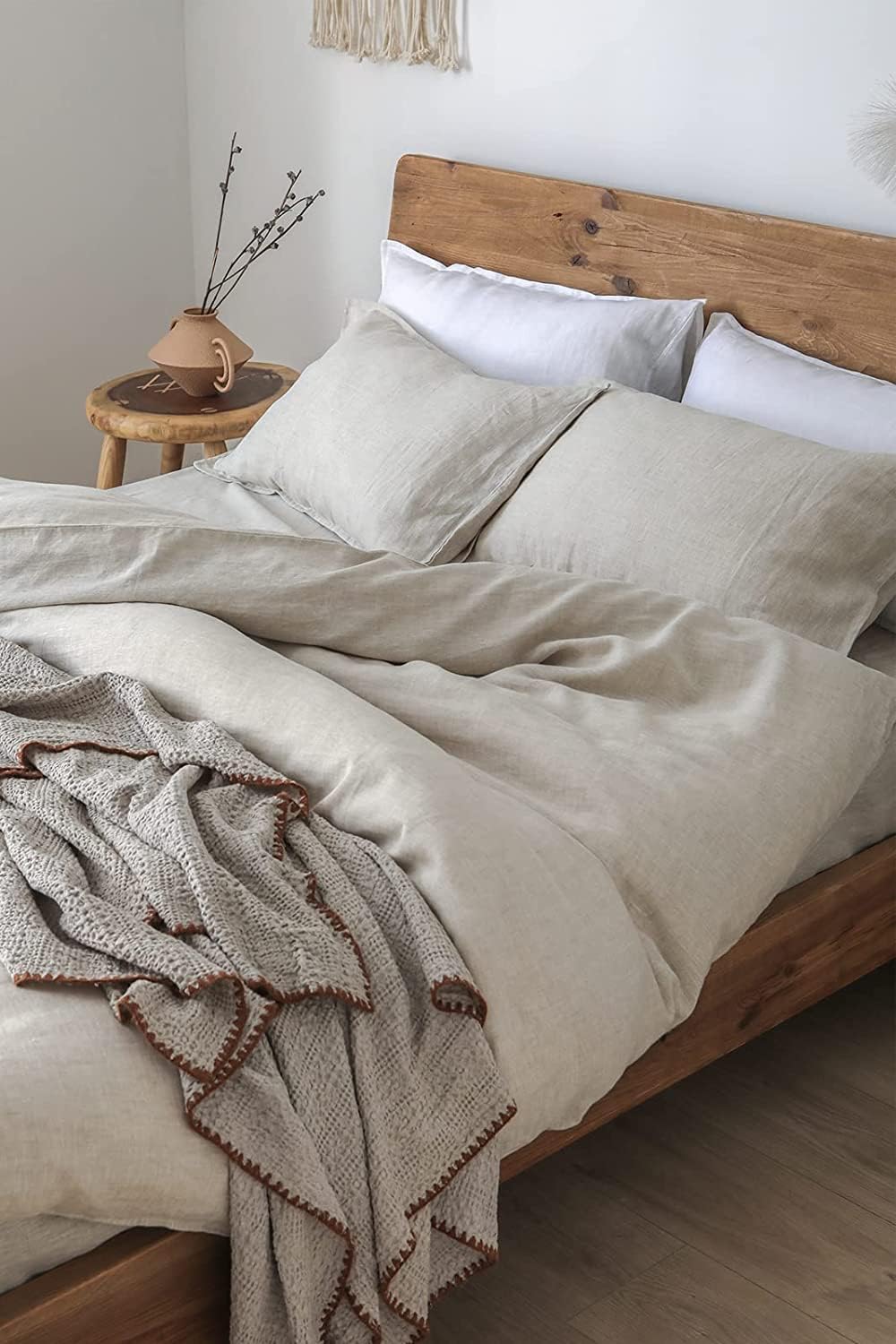 XZ XIFA Linen Duvet Cover Set, 100% Washed French Flax Linen Bedding with Zipper Closure, Cooling & Textured Bed Sets for Hot Sleepers- 1 Duvet Cover and 2 Pillowcases (King Size, Natural Linen)