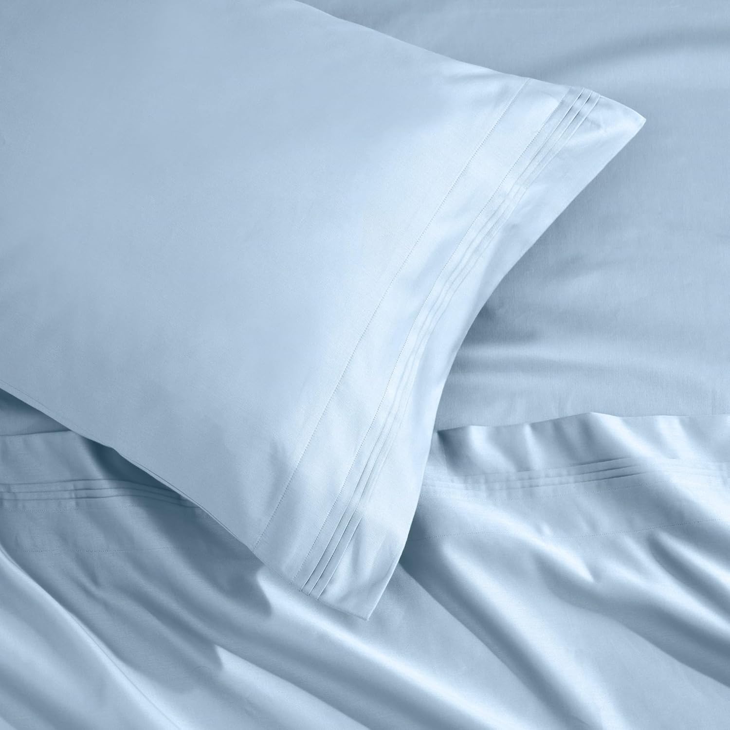 Superior Egyptian Cotton 4 Piece Sheet Set, Luxury 1000 Thread Count, Modern Design, Sustainable Sheets, Ultra-Soft Basics, Solid, Deep Pocket Fitted Sheet, Flat Sheet, Pillowcases, Full, Light Blue