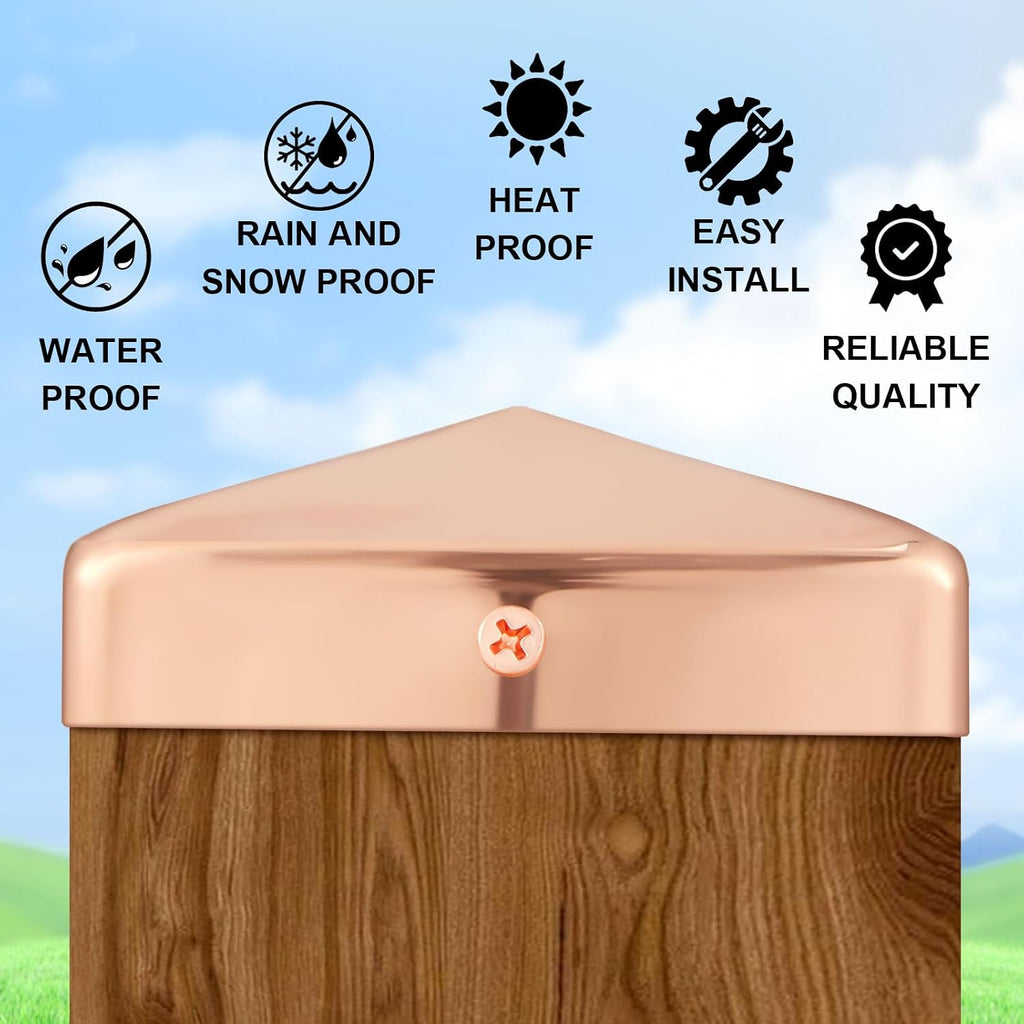 Tandefio 8 Pcs 6x6'' Solid Copper Post Caps Fence Pyramid Decking Caps with Screw for Metal Wood Cedar Fence Deck Corridors Mailbox Posts End Cover