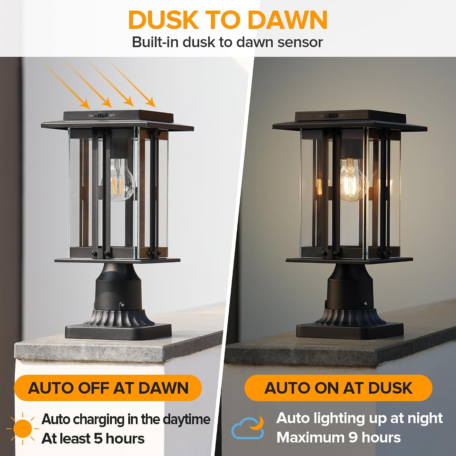 LUTEC Solar Lamp Post Light, 200 Lumens Dusk to Dawn Craftsman Style Post Light Waterproof Solar Powered with Pier Mount Base, Aluminum Post Lights Perfect for Outside