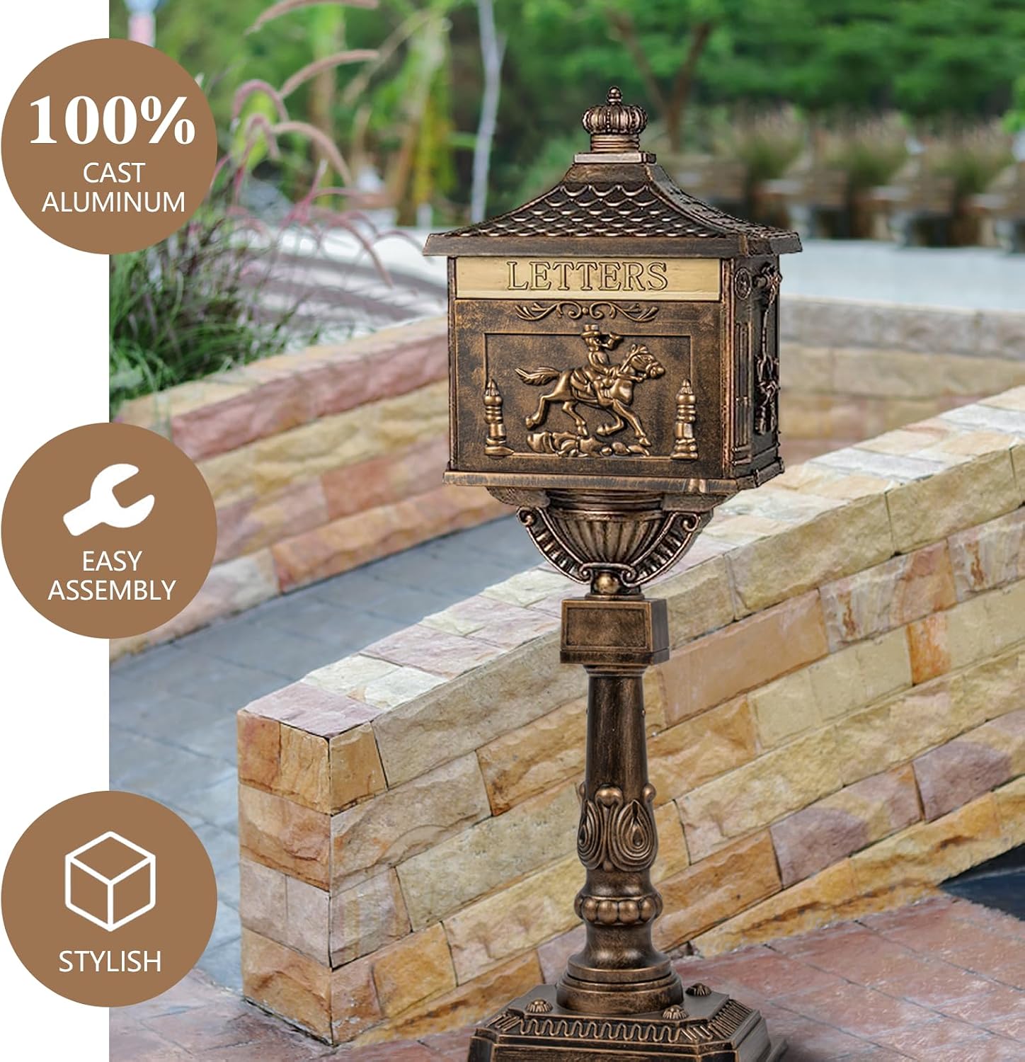 Mail Box Heavy Duty Mailbox Postal Box Security Cast Aluminum Vertical Pedestal … (Bronze)