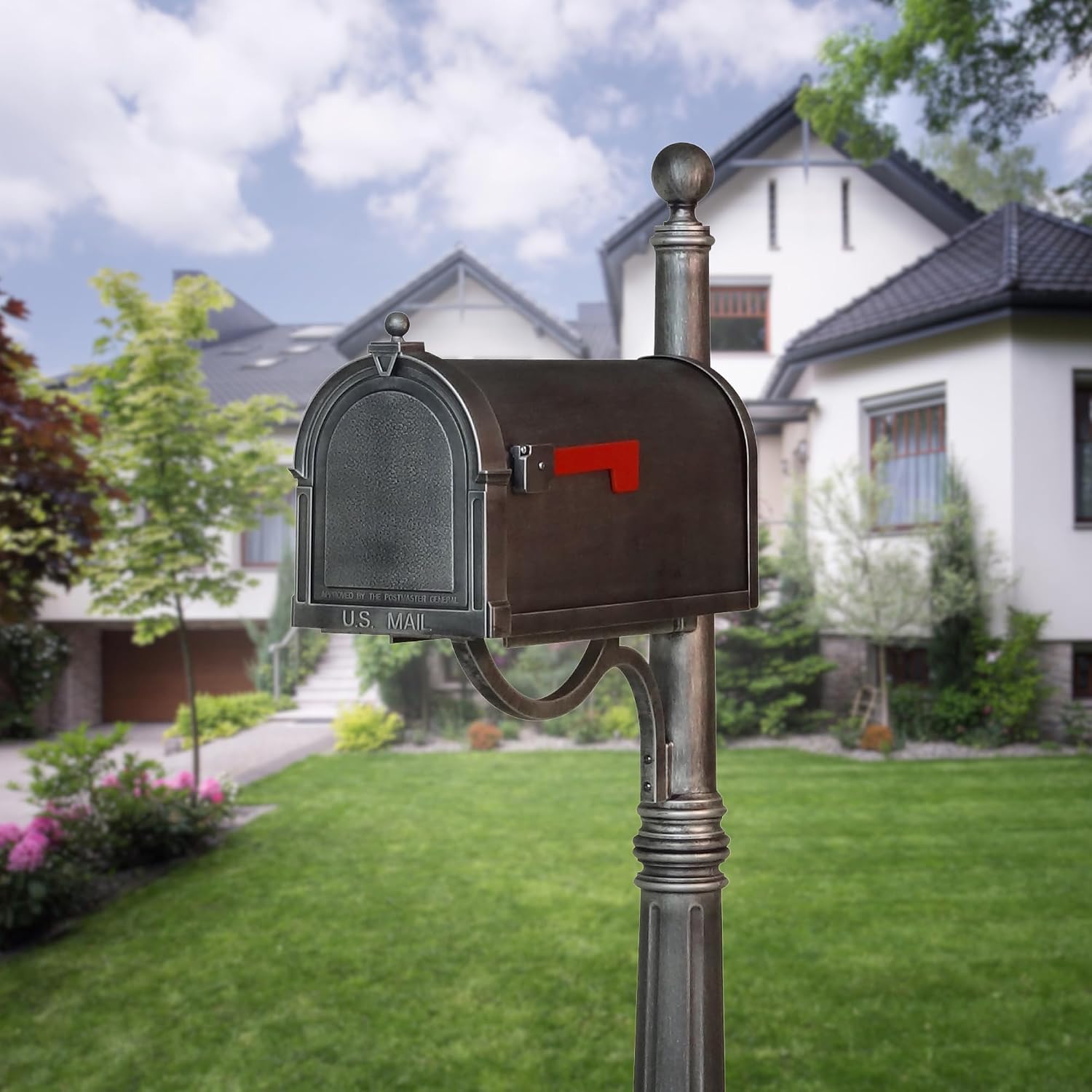 Special Lite Berkshire Curbside Mailbox with Aluminum Post - Swedish Silver Mailbox with Ashland Post - SCB-1015_SPK-600-SW