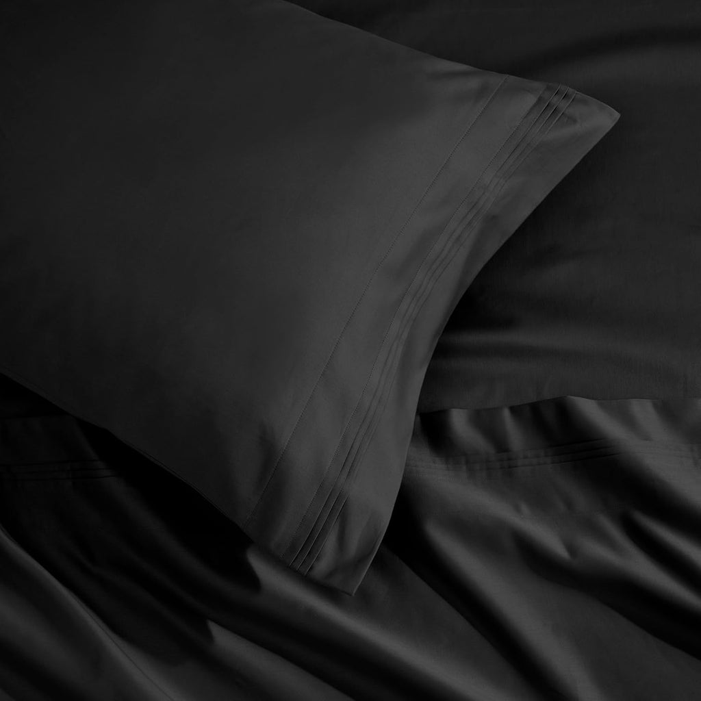 Superior Egyptian Cotton 4 Piece Sheet Set, Luxury 1500 Thread Count, Modern Design, Sustainable Sheets, Ultra-Soft Basics, Solid, Deep Pocket Fitted Sheet, Flat Sheet, Pillowcases, Queen, Black