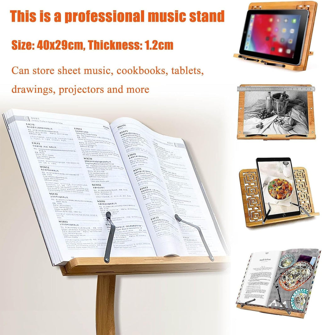 WORDFUN Sheet Music Stand, Professional Music Book Holder, Super Sturdy Guitar Violin Music Stand, Wood Station for Conductors, 340° Flip Design, for Reading & Desk & Display