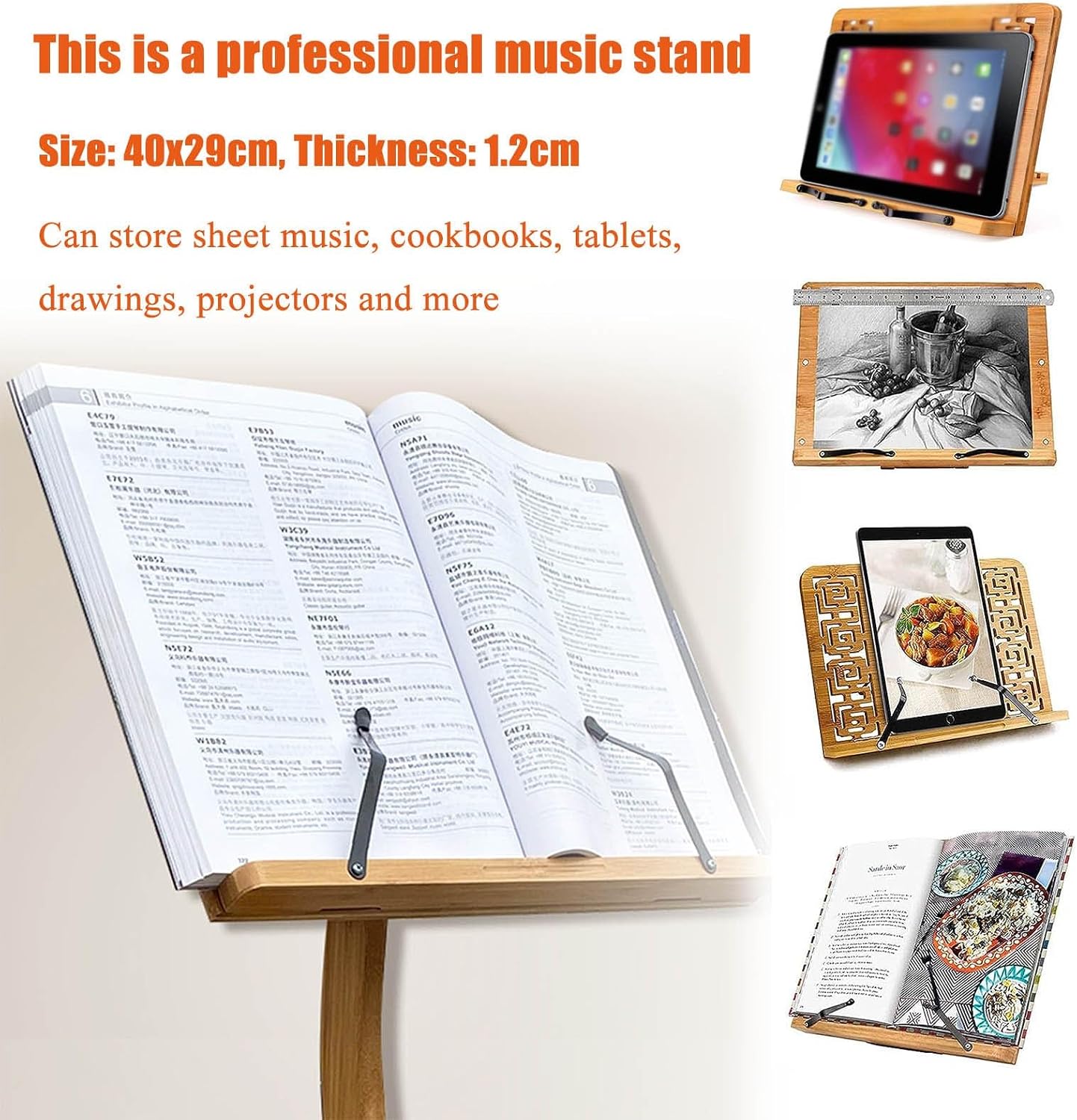WORDFUN Sheet Music Stand, Professional Music Book Holder, Super Sturdy Guitar Violin Music Stand, Wood Station for Conductors, 340° Flip Design, for Reading & Desk & Display