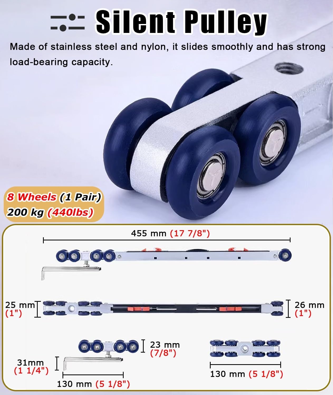 Kunovo Soft Close Aluminum Sliding Door Track, Kitchen Wood Door Top Hung Rail Kit, Bypass Barn Door Hardware/Closet Pocket Door Sliding Track Set(Silver,1.9m(6.2ft))