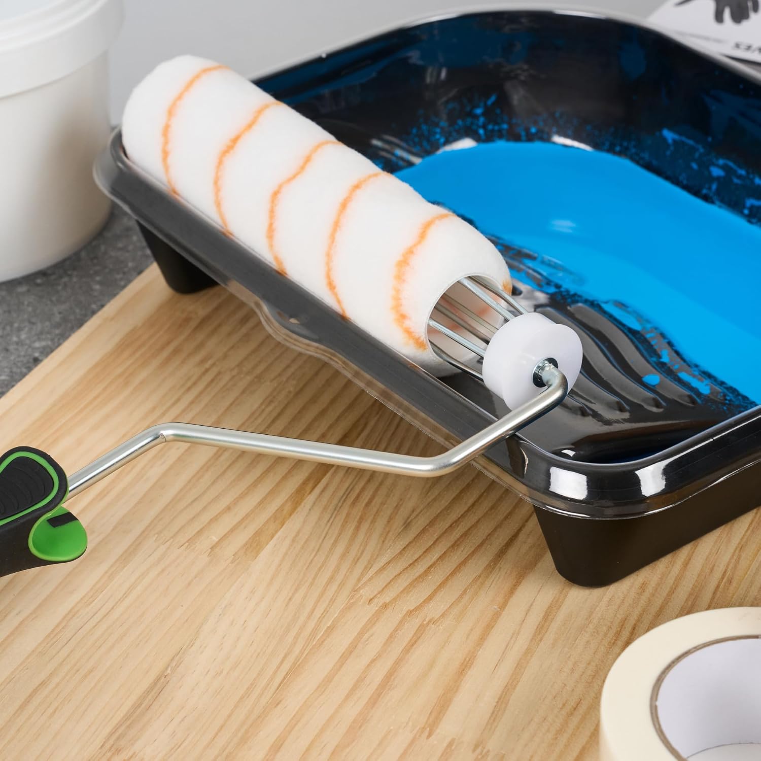 Restaurantware Paint Roller Frame 9 Inch 5-Wire Cage 12 Roller Frame Heavy Duty Soft Grip Handle Threaded for Extension Poles Coating Supplies for House Painting, Walls, Ceilings, Floors, and Decks