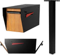 Ilyapa Modern Black Mailbox & Post Sleeve Bundle | Heavy Duty, All-Weather Powder-Coated Steel Curbside Mailbox & 43' Metal Post for Outside w/Universal Mounting Bracket.