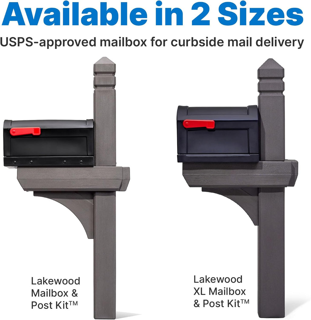 Step2 Lakewood Extra Large Mailbox & Post, Weather Resistant, Large Outdoor Mailboxes, Made of Durable Plastic, Easy to Install, Flag Included, Brown