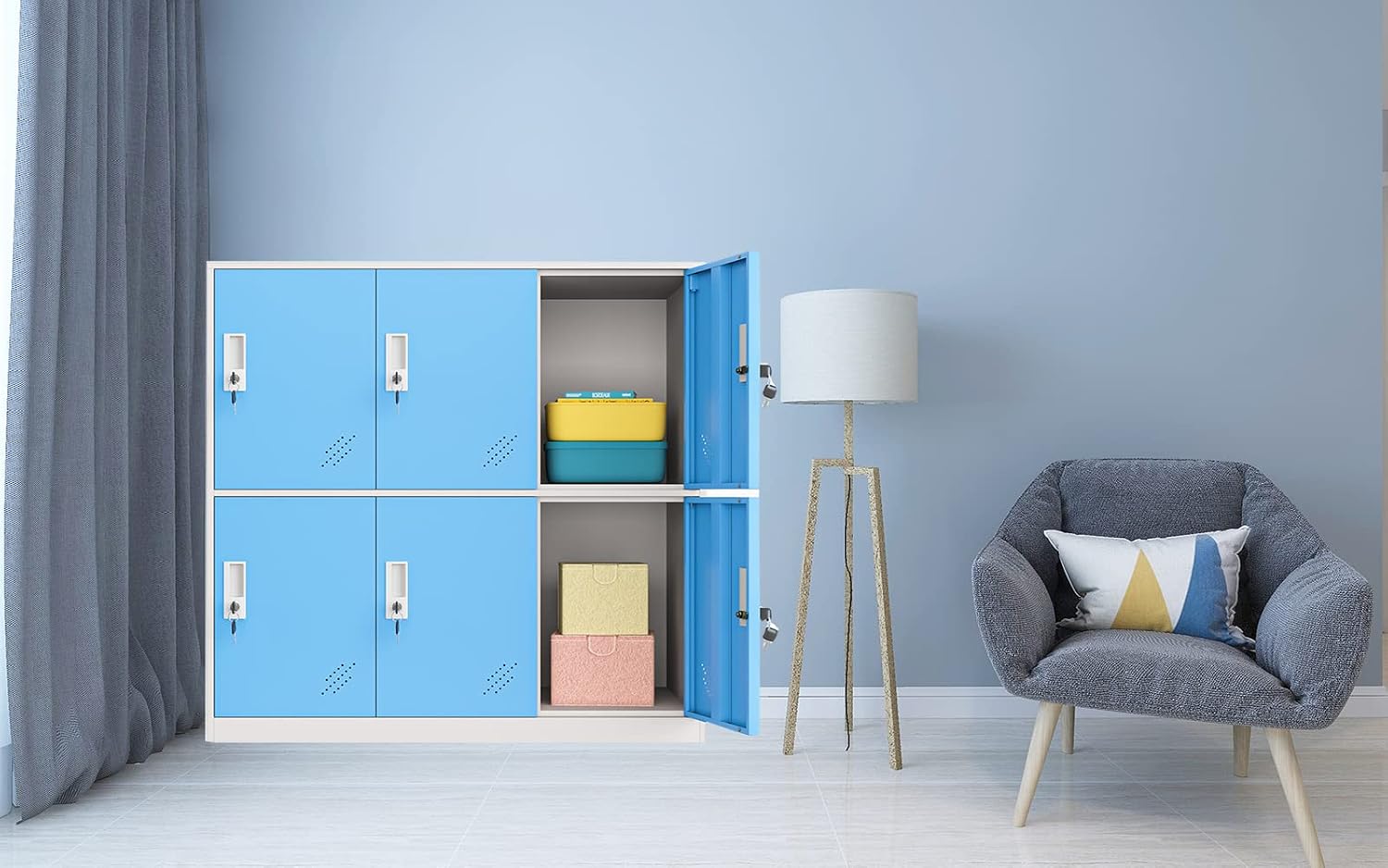 MECOLOR- Metal Storage Cabinet Locker, Home Office Storage Cabinet with Lock Keys, Garage Steel Storage cabinets Metal Tool Box for Factory Company (6D, Blue)