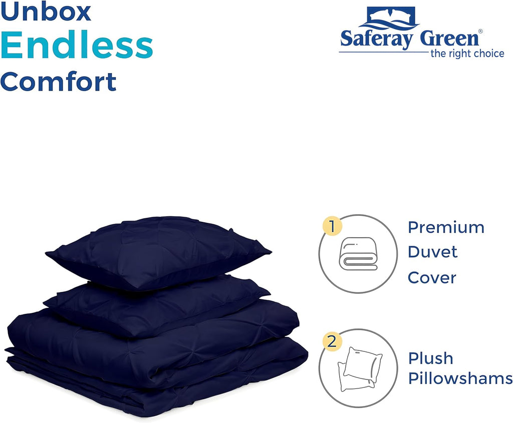 Pinch Duvet Cover Set Oversized Queen Size 1 Duvet Cover with 2 Pillow Shams 3-Pc Comforter Cover with Zipper Closure & Corner Tie 100% Egyptian Cotton Cover (98x98 Inch, Navy Blue)